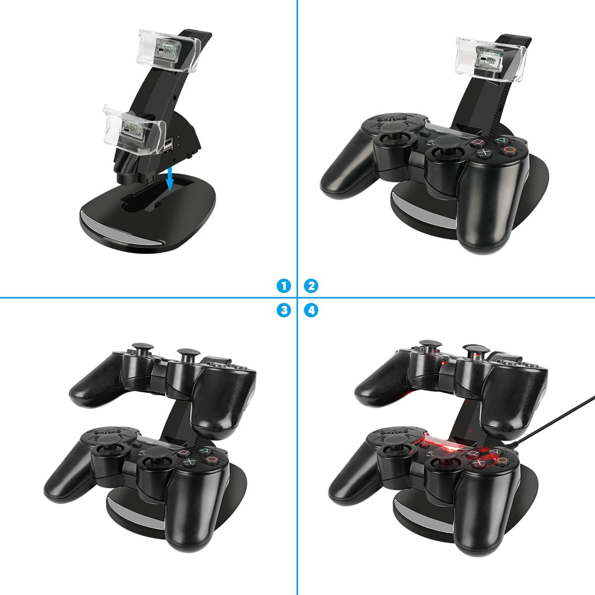 VSEER PS3 Controller Charger - Dual Charging Dock Station Stand for Playstation 3 with LED Indicators (Black) - Fast Charging for Gaming Sessions & Multiplayer Setup