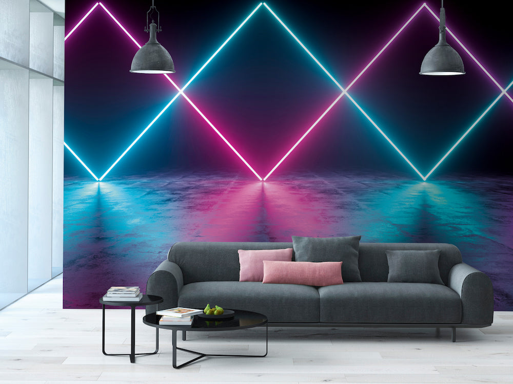 Vibrant Purple Neon Lights Wallpaper for Bedroom & Living Room - Modern LED Wall Decor for Home & Office