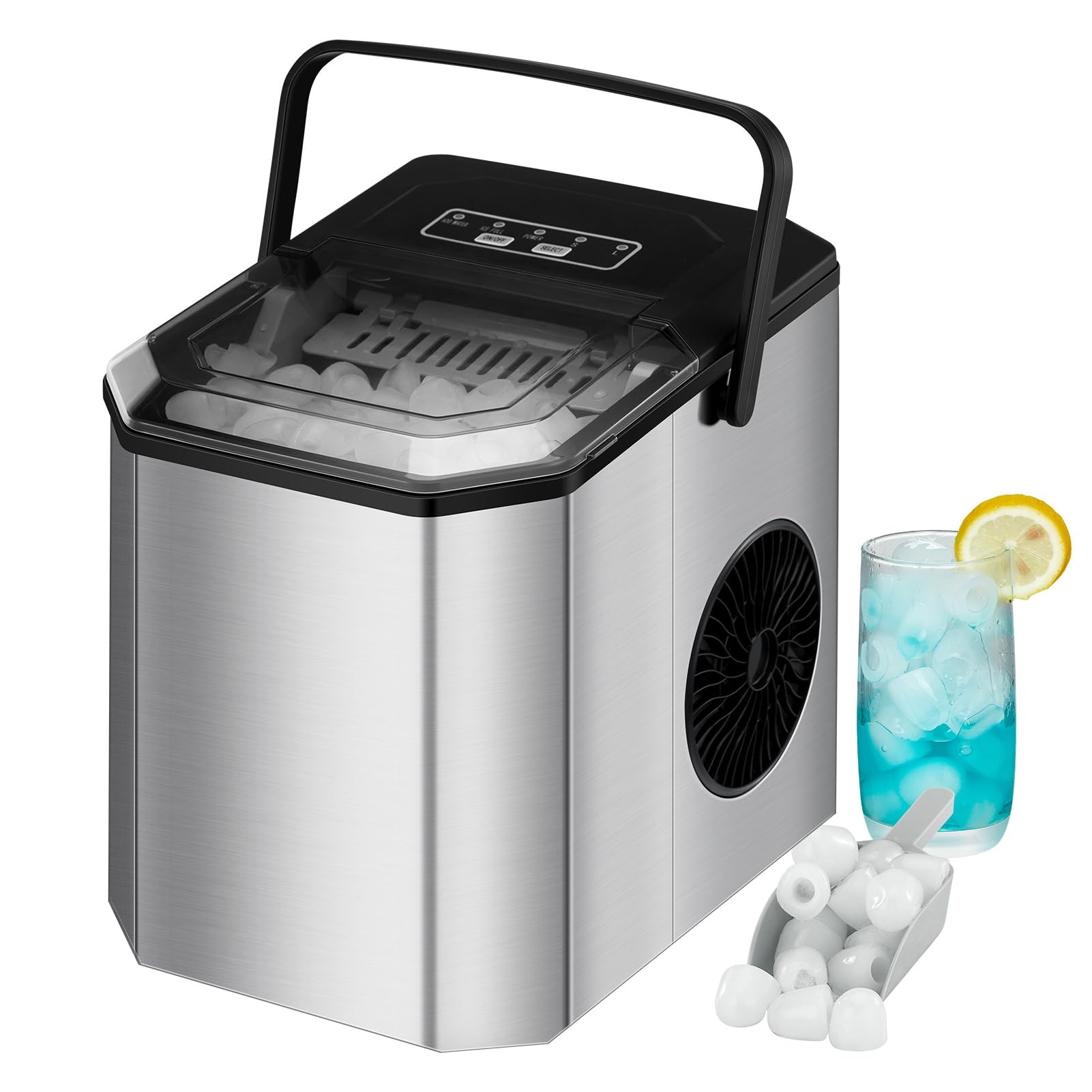ACONEE Portable Countertop Ice Maker - 26LBs/24H, 9 Ice Cubes in 6 Mins, Self-Cleaning Bullet Nugget Pellet Ice Machine with Ice Scoop Basket & Smart Indicator - Perfect for Home, Office, Parties & Outdoor Activities