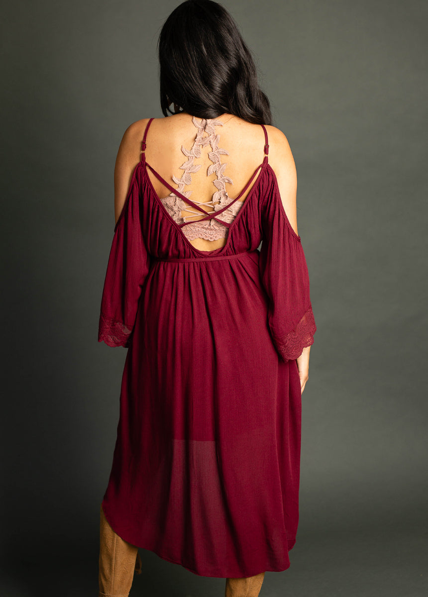 Elegant Dela Dress in Oxblood Red - Perfect for Evening Parties, Weddings & Special Occasions