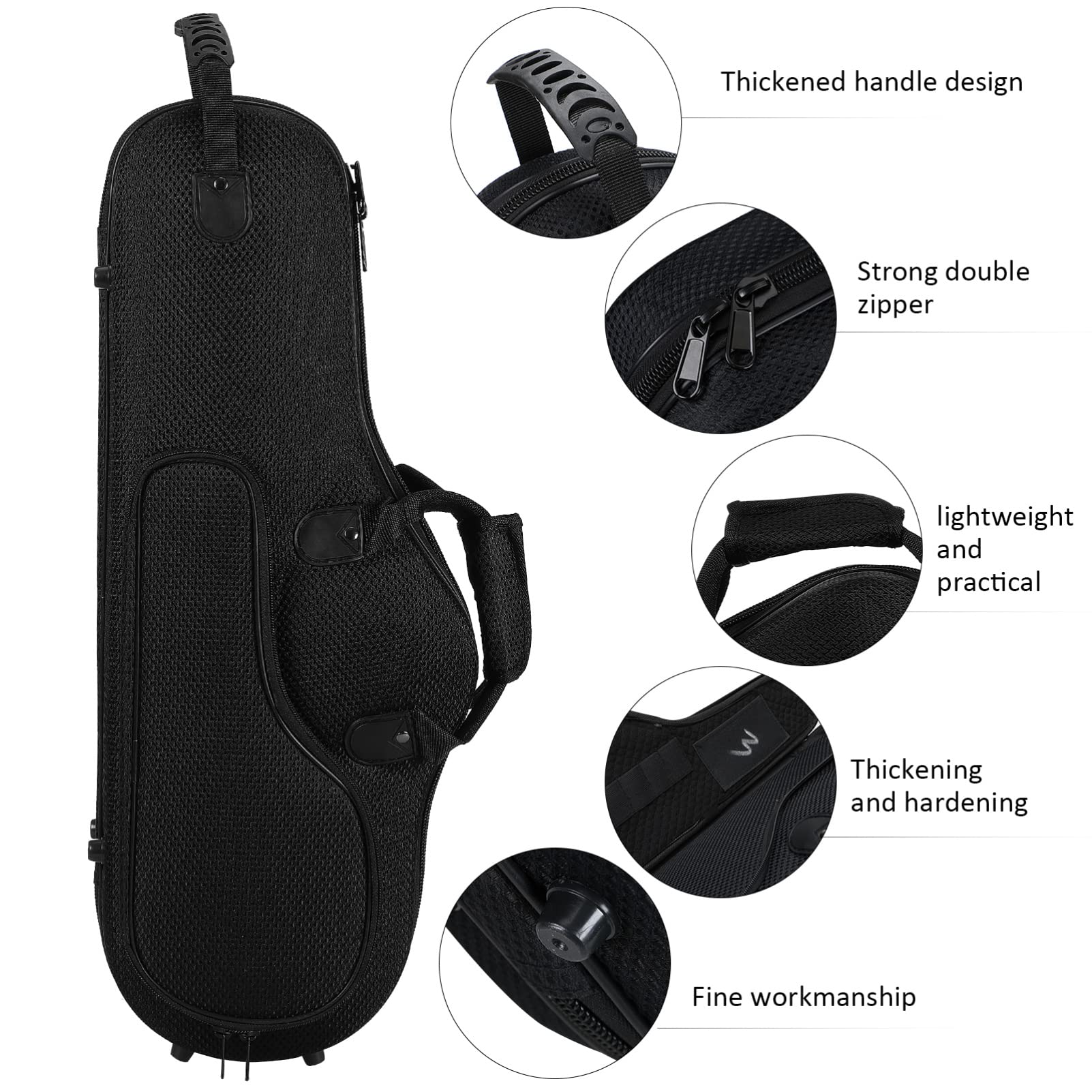ERINGOGO Alto Saxophone Case with Removable Shoulder Straps - Soft Padded Saxophone Gig Bag, Lightweight Black Backpack for School, Band Practice & Travel