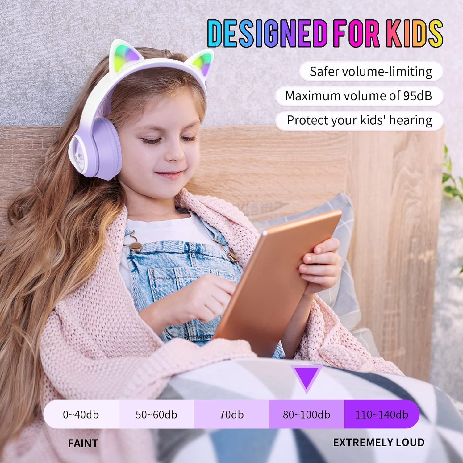 Wireless Cat Ear Headphones with RGB Lighting - Foldable On-Ear Stereo Bluetooth 5.3 Headset for Gaming, HD Mic, Compatible with Smartphones, PC & Tablet - Perfect for Cosplay, Streaming & Mobile Gaming