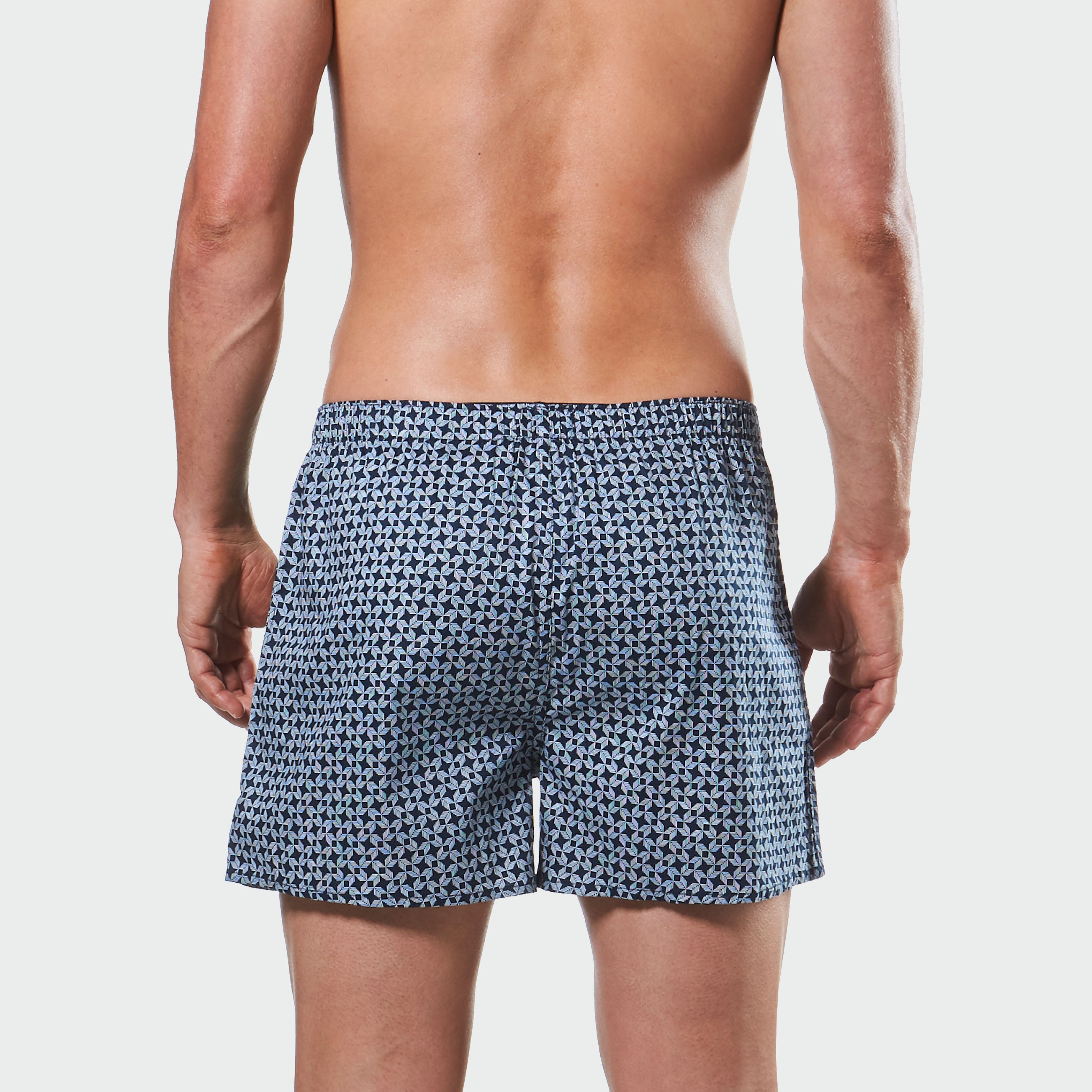 Premium Men's Samurai Geo Soft Wash Woven Boxer Briefs - Navy Blue Cotton Underwear for Comfort & Style | Perfect for Gym, Lounge & Everyday Wear
