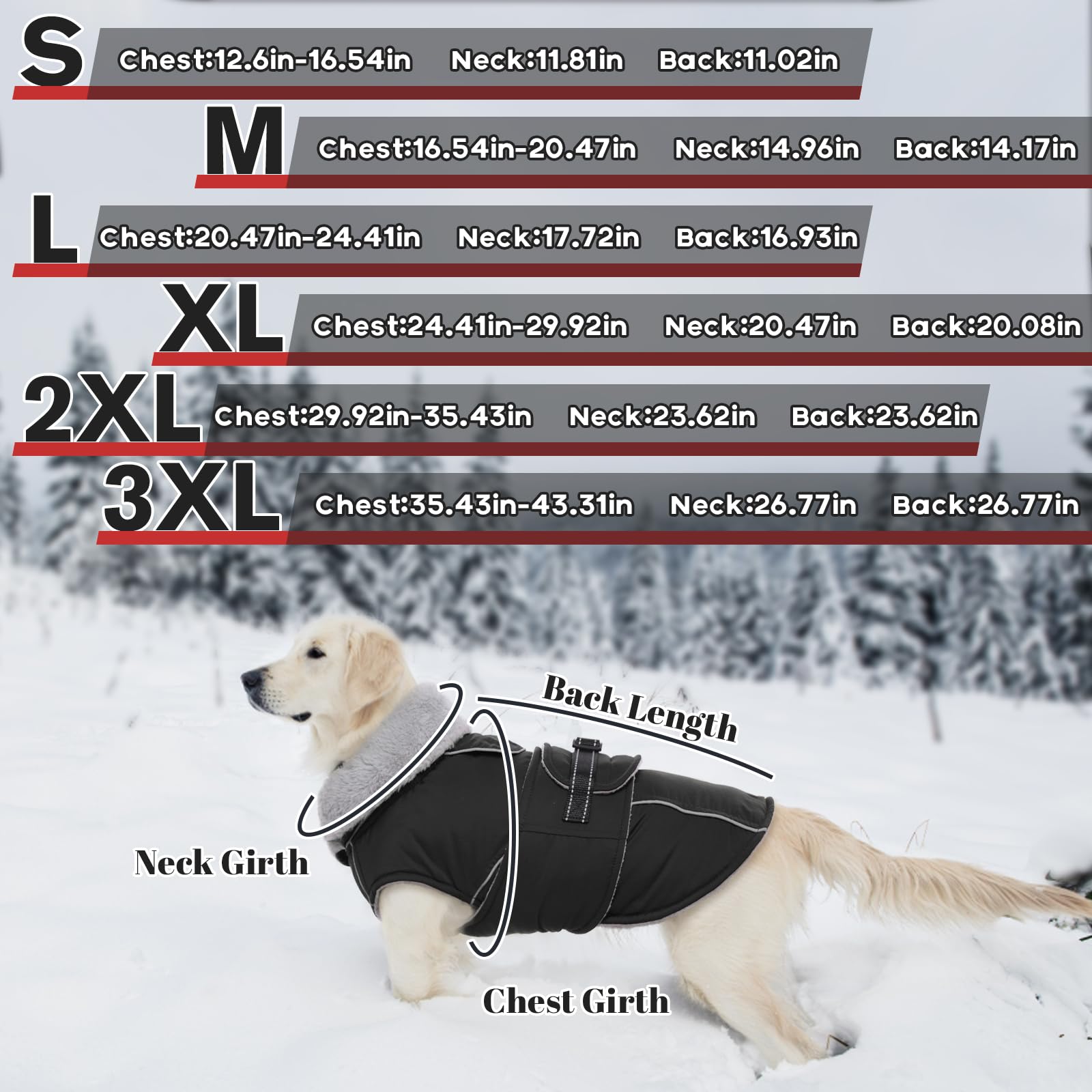 Lelepet Reflective Fleece Dog Jacket - Waterproof & Windproof Winter Coat for Large Dogs (XL) - Perfect for Outdoor Walks, Hiking, and Cold Weather Protection