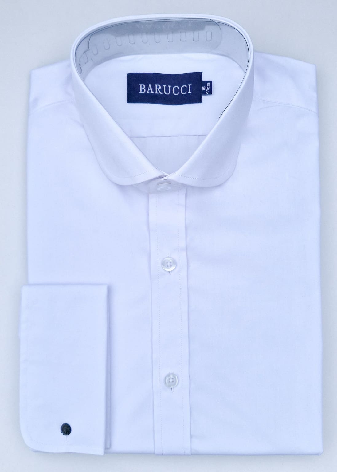 Barucci Men's Penny Round Collar White Double Cuff Dress Shirt | Formal & Business Attire for Office, Wedding & Special Occasions
