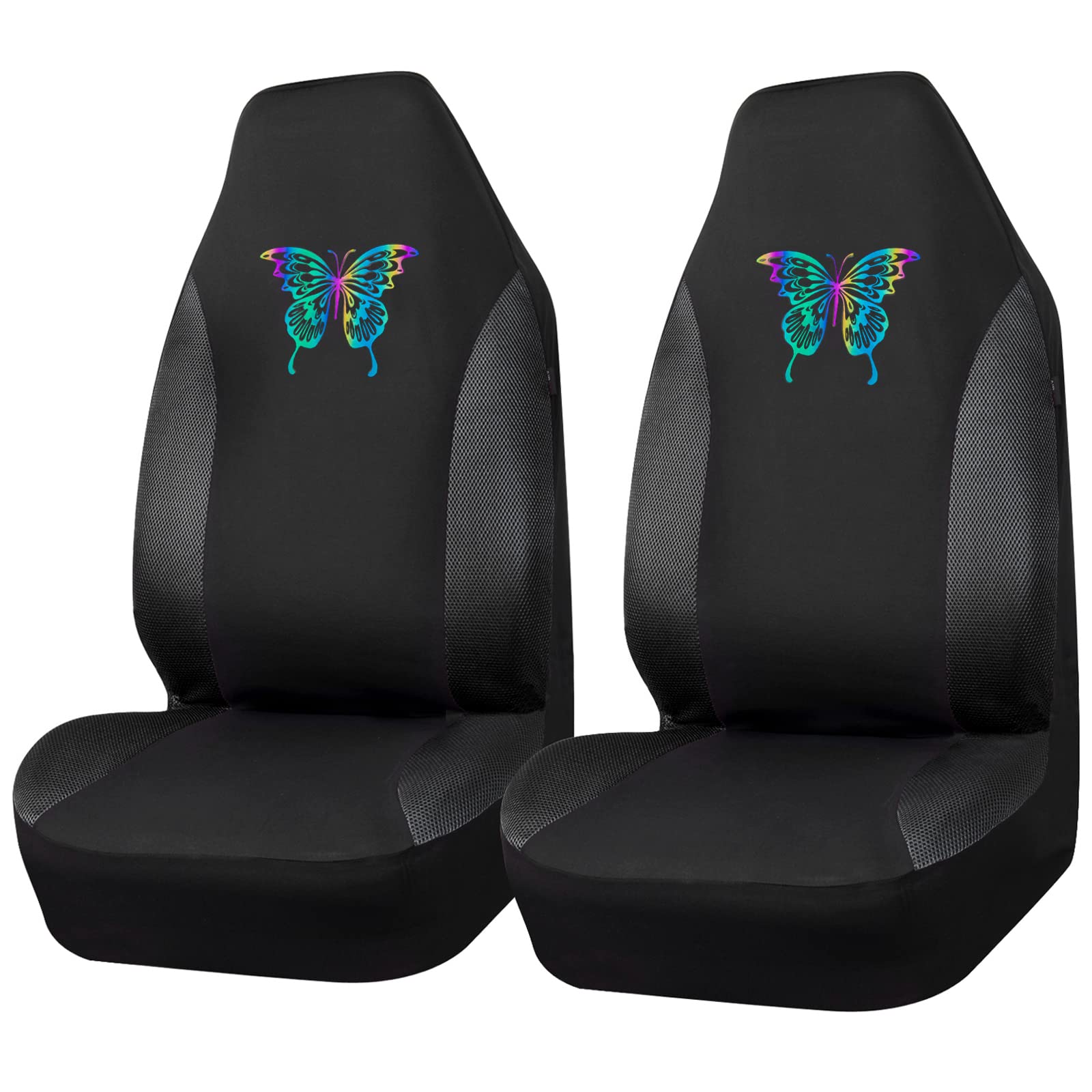 Universal CAR PASS Reflective Colorful Butterfly Front Seat Covers - Black 3D Air Mesh Breathable Bucket Seat Protectors | Airbag Compatible for Cars, Trucks & SUVs | Perfect for Daily Commute, Road Trips & Outdoor Adventures (Pure Black)