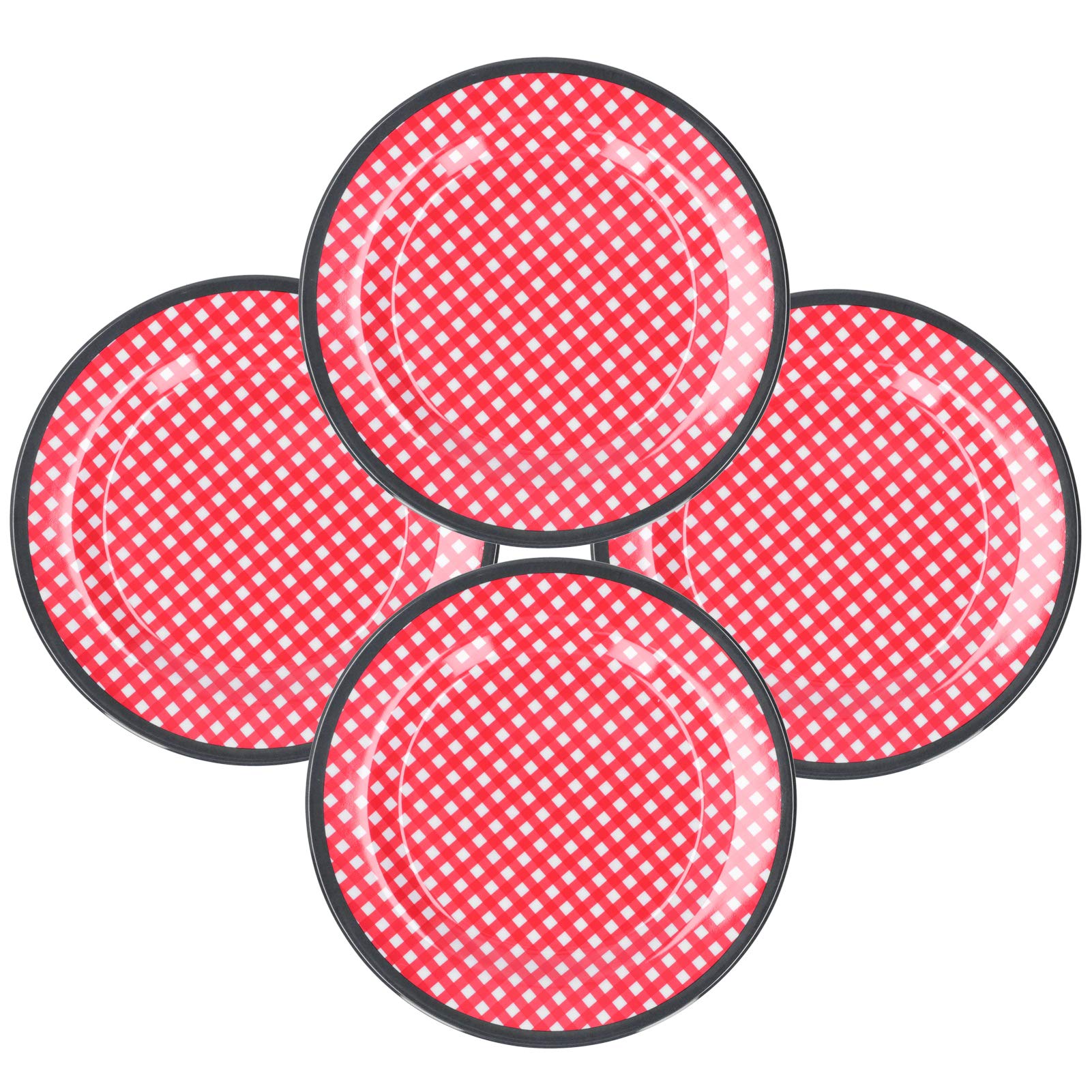 Yosoo 4-Piece 9-Inch Red Grid Salad Plates Set - Durable Dinnerware for Restaurants, Hotels & Home Use - Perfect for Serving Fruits, Desserts, Appetizers & Party Dishes