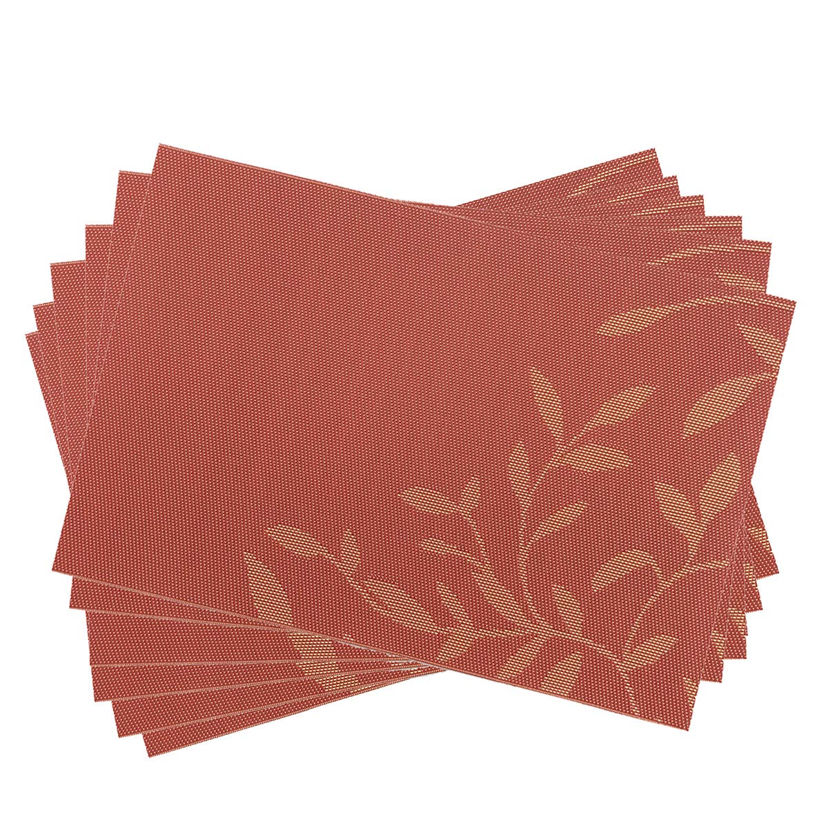 Gugrida 6-Piece PVC Woven Vinyl Placemats Set - Natural Color with Orange Leaves Design, Waterproof & Heat-Resistant Table Mats for Dining, Kitchen, and Outdoor Use