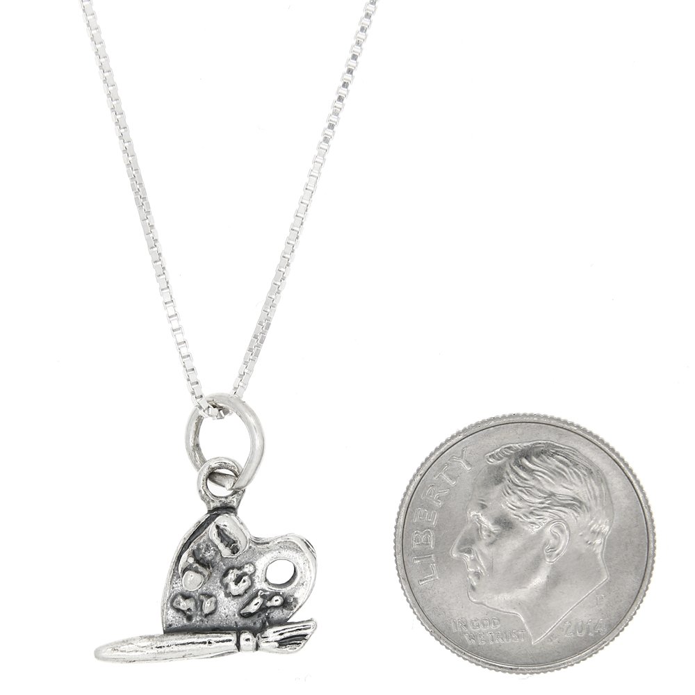 Sterling Silver Artist Paint Palette & Brush Necklace - Dainty Jewelry for Artists & Art Lovers - Perfect Gift for Painters, Teachers & Creatives