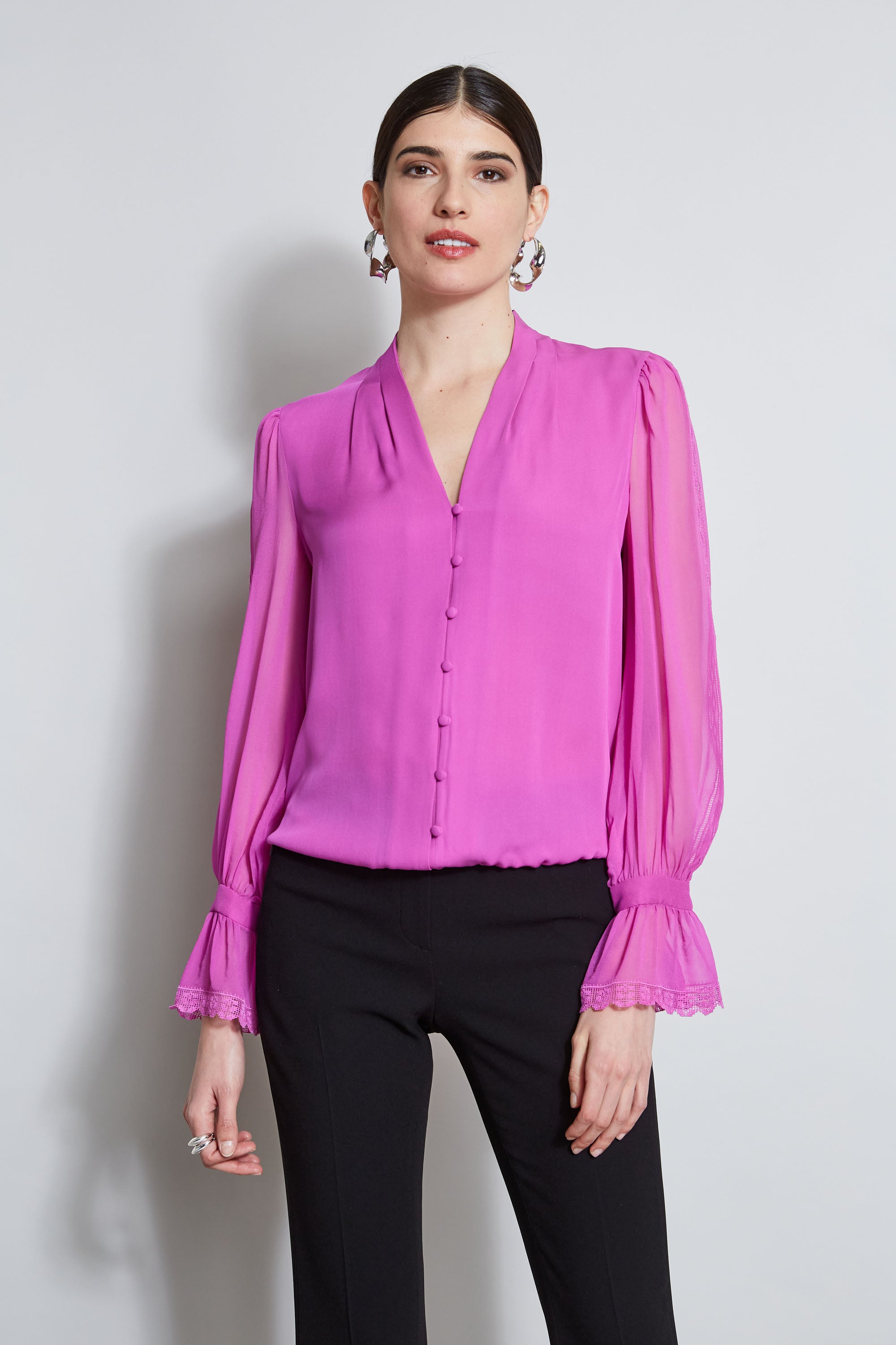 Embroidered Sleeve Blouson Shirt for Women - Stylish Casual & Office Wear - Perfect for Spring & Summer Outfits