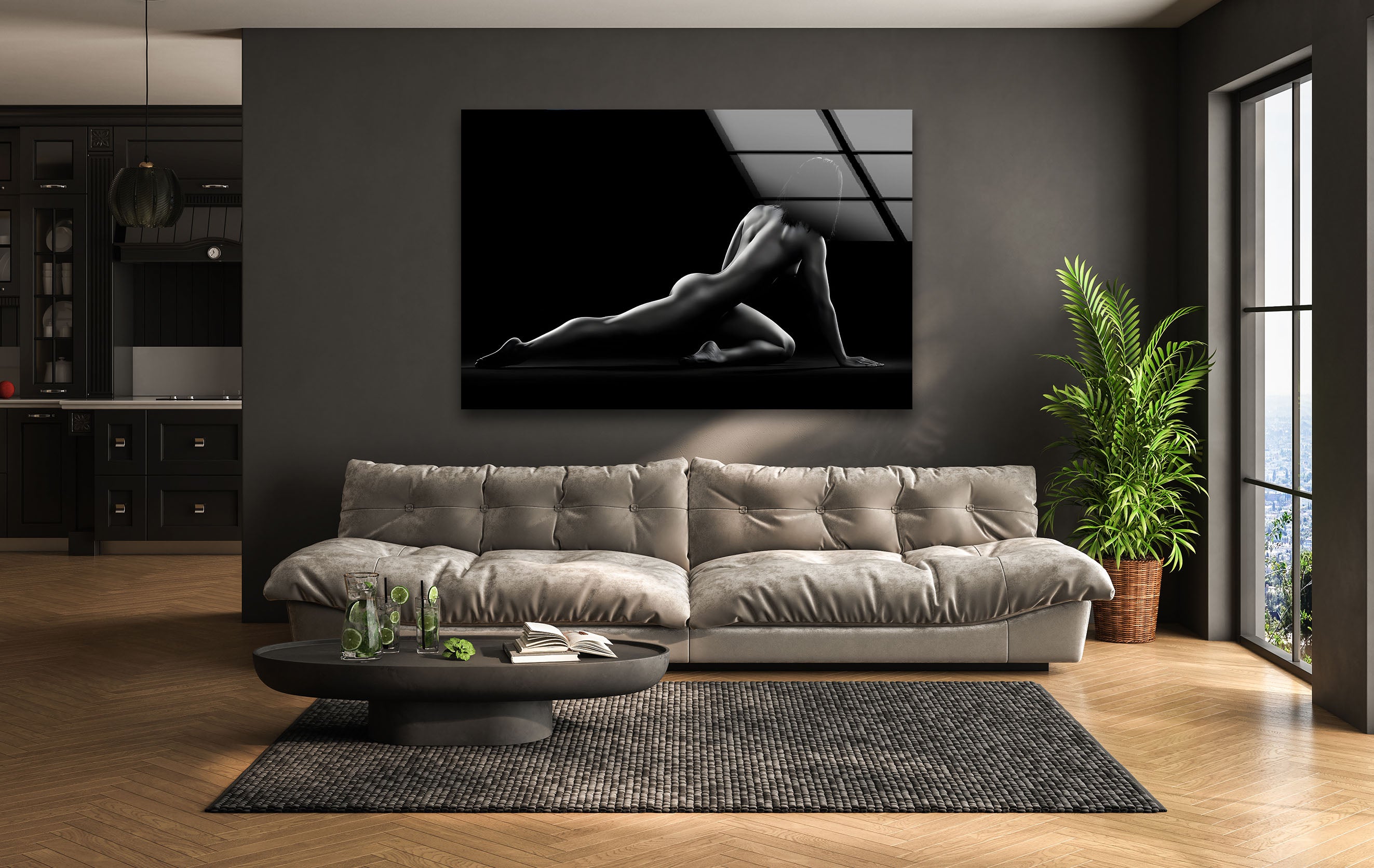 Elegant Black and White Woman Portrait Glass Wall Art - Modern Home Decor for Living Room, Bedroom, or Office