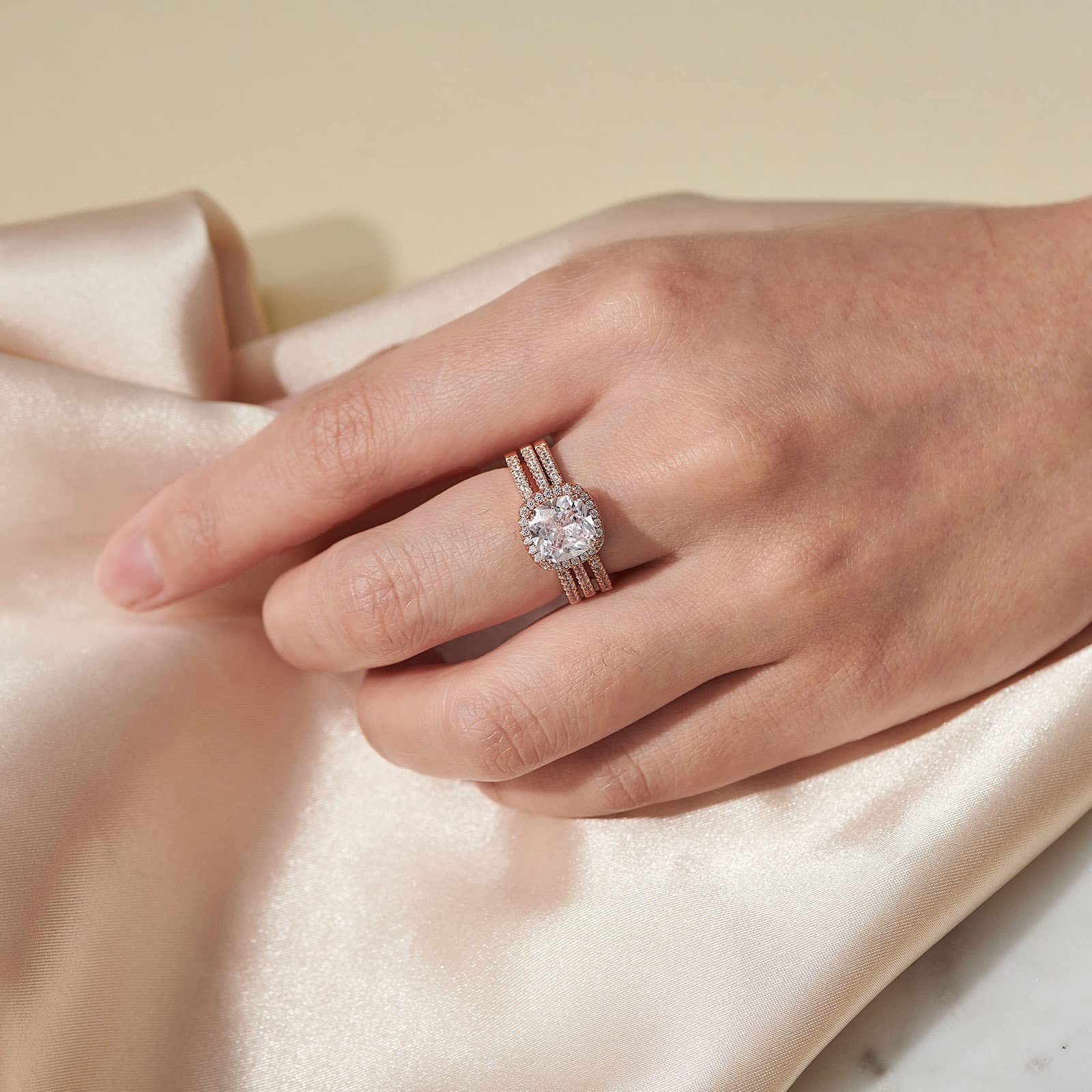 2.66CT Cushion Halo CZ Wedding Engagement Ring Set for Women - 925 Sterling Silver Bridal Promise Band Enhancer - Size 4-12 - Perfect for Proposals, Anniversaries & Special Occasions