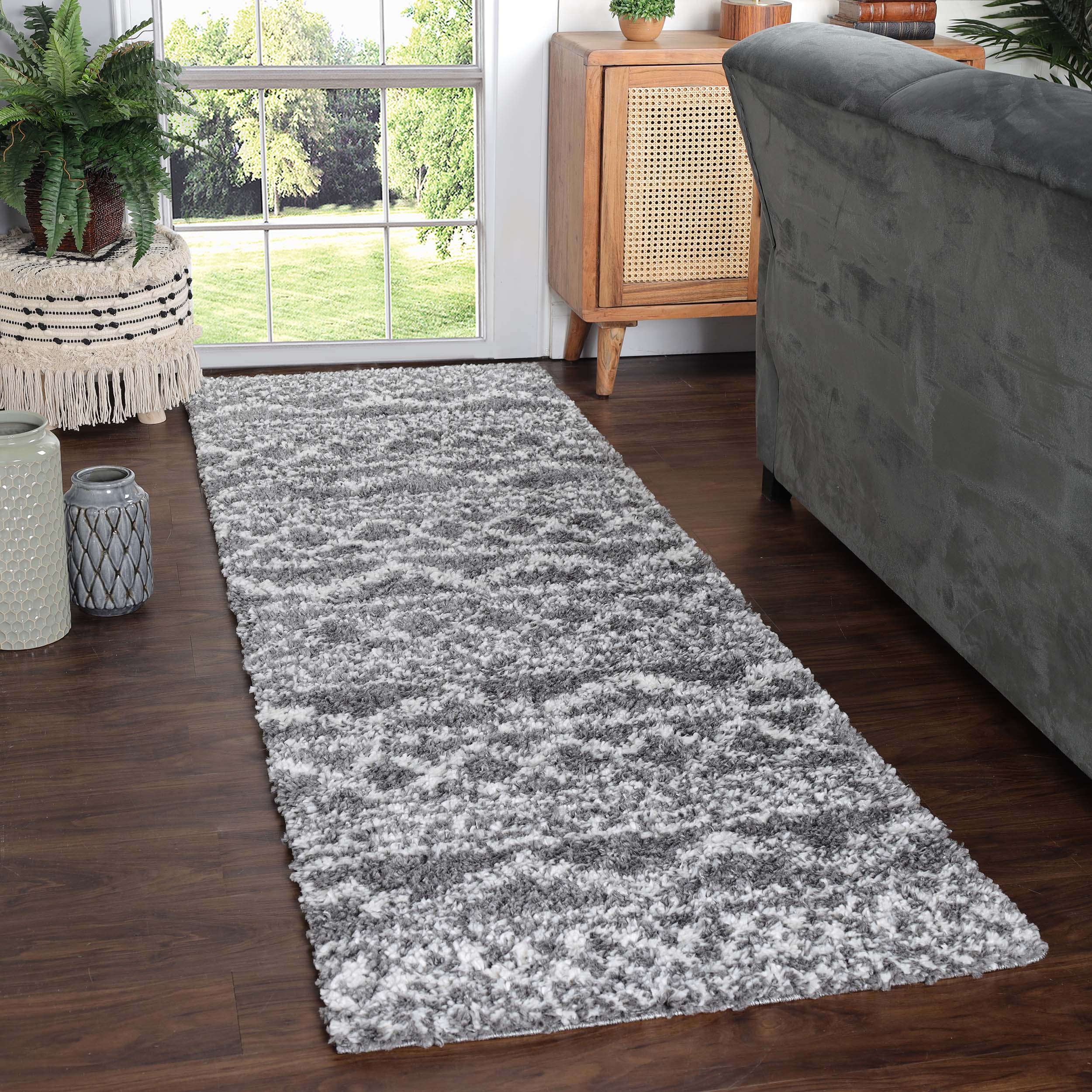 Rhea Geometric Bohemian Plush Shag Area Rug - Soft Non-Slip Indoor Floor Carpet for Living Room, Bedroom & Nursery | Modern Home Decor