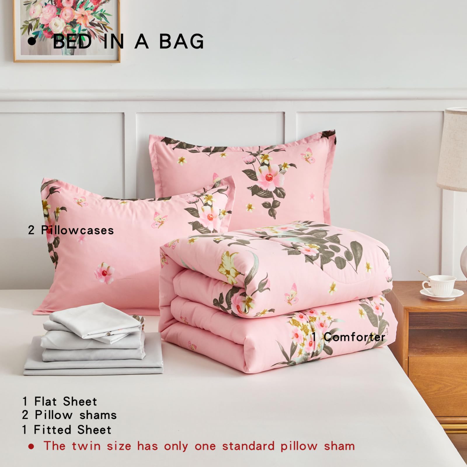 AIKASY 7-Piece Pink Queen Comforter Set with Sheets - Palm Tree Totem Print, Ultra Soft Down Alternative All Season Bedding | Perfect for Master Bedroom, Guest Room & Vacation Home Decor (Queen Size, Pink)