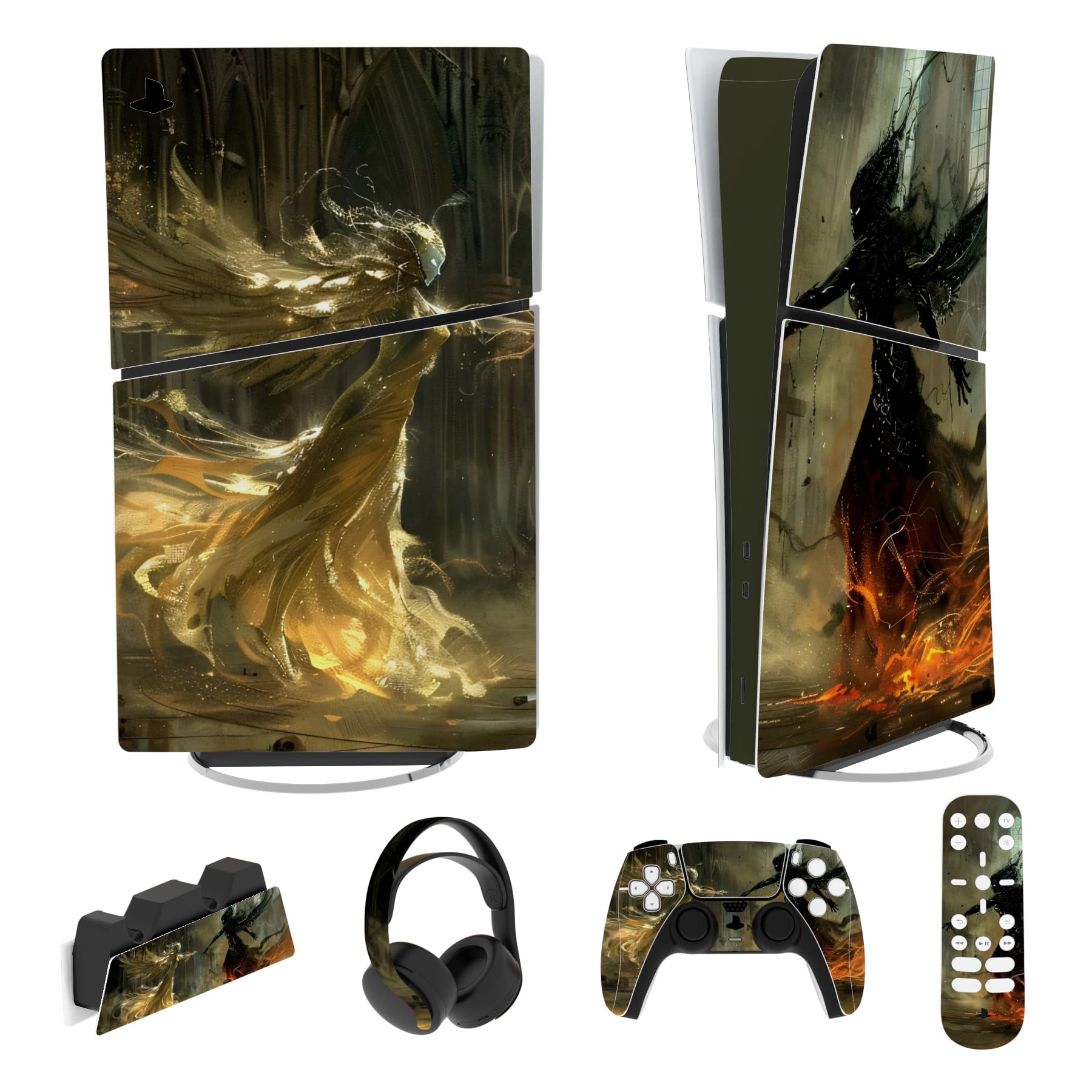 PlayVital PS5 Slim Console Skin Sticker - Protective Decal for PS5 Controller, Remote, Headset & Charging Station (Digital Edition) - Durable Vinyl Wrap for Gaming Accessories - Perfect for Customization & Scratch Protection
