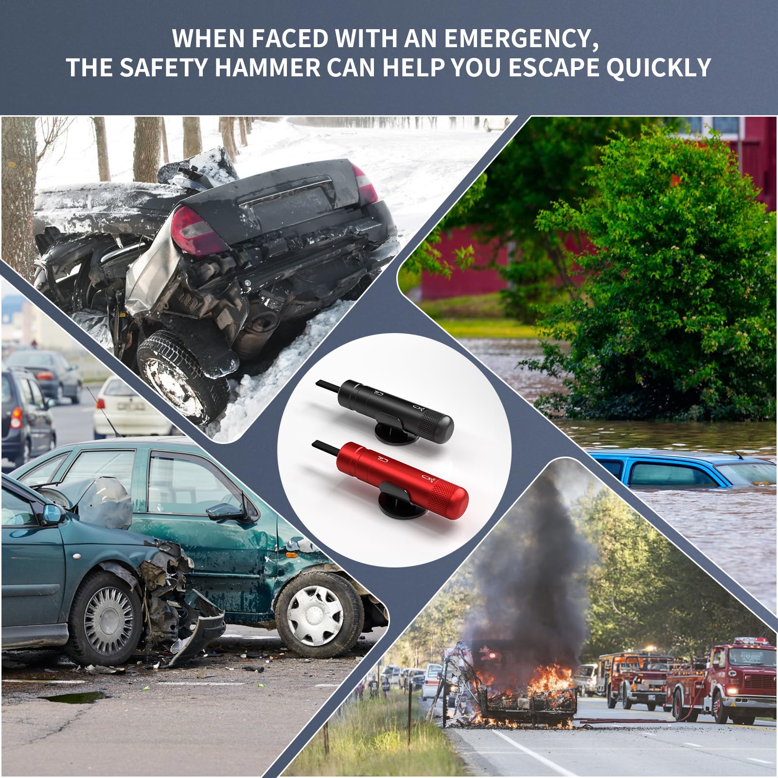 2 Pack Emergency Car Window Breaker and Seatbelt Cutter - Black & Red Safety Hammer Tool for Vehicle Escape - 2-in-1 Glass Breaker & Seat Belt Cutter for Cars, Trucks, SUVs - Perfect for Emergency Situations, Roadside Safety Kits, and First Responders