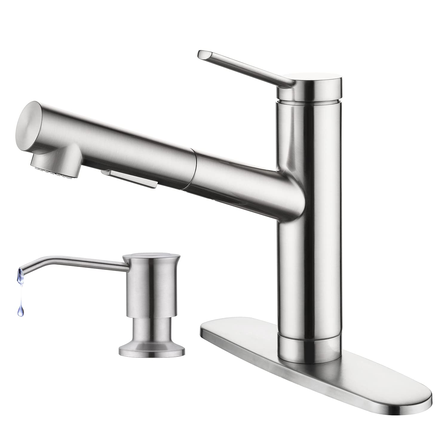 CREA Brushed Nickel Kitchen Sink Faucet with Soap Dispenser - Perfect for Modern Kitchens and Easy Hand Washing