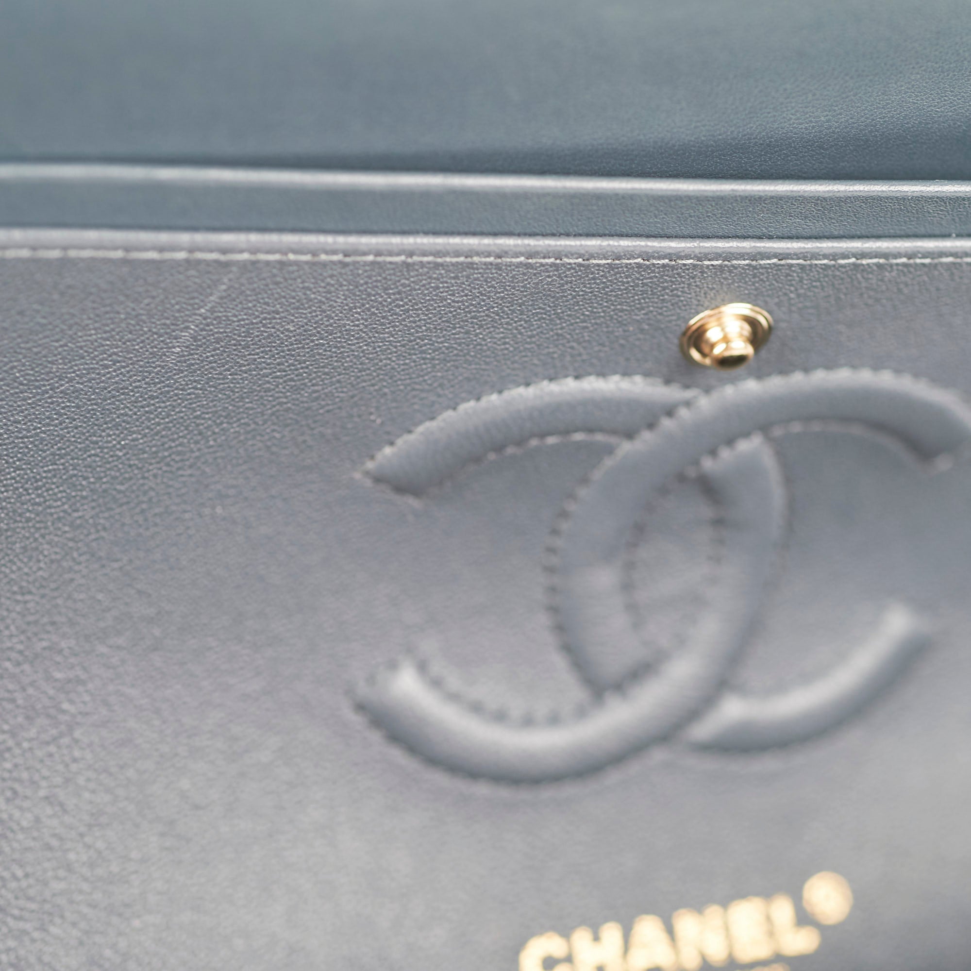 Chanel Chevron M/L Lambskin Classic Flap Bag in Dark Grey & Blue - Luxury Crossbody Shoulder Bag for Women, Perfect for Date Night & Special Occasions