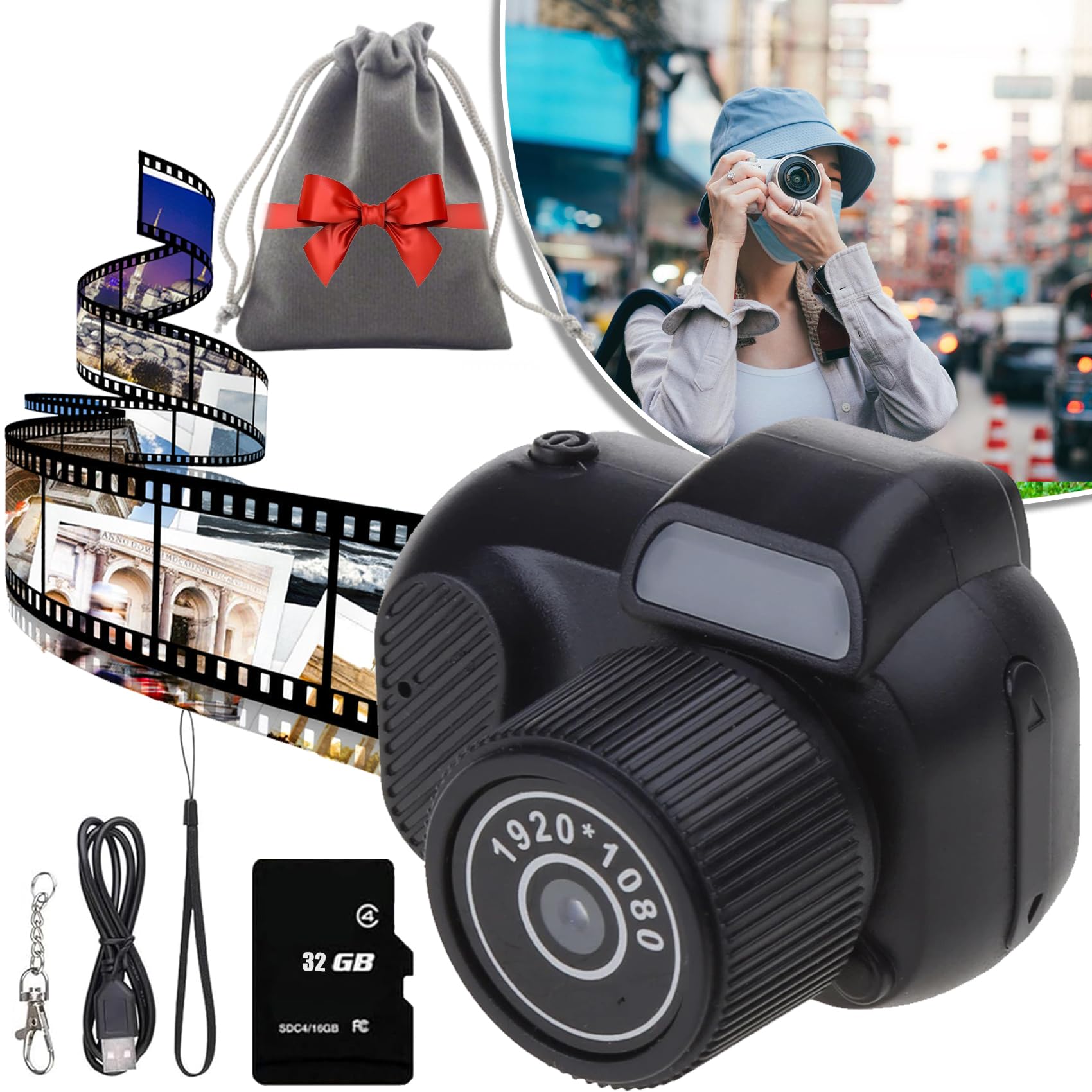 1080P HD Mini Keychain Camera with 8 Filters - 32GB Portable Pocket Spy Camera for Home Security, Travel, Vlogging & Covert Recording
