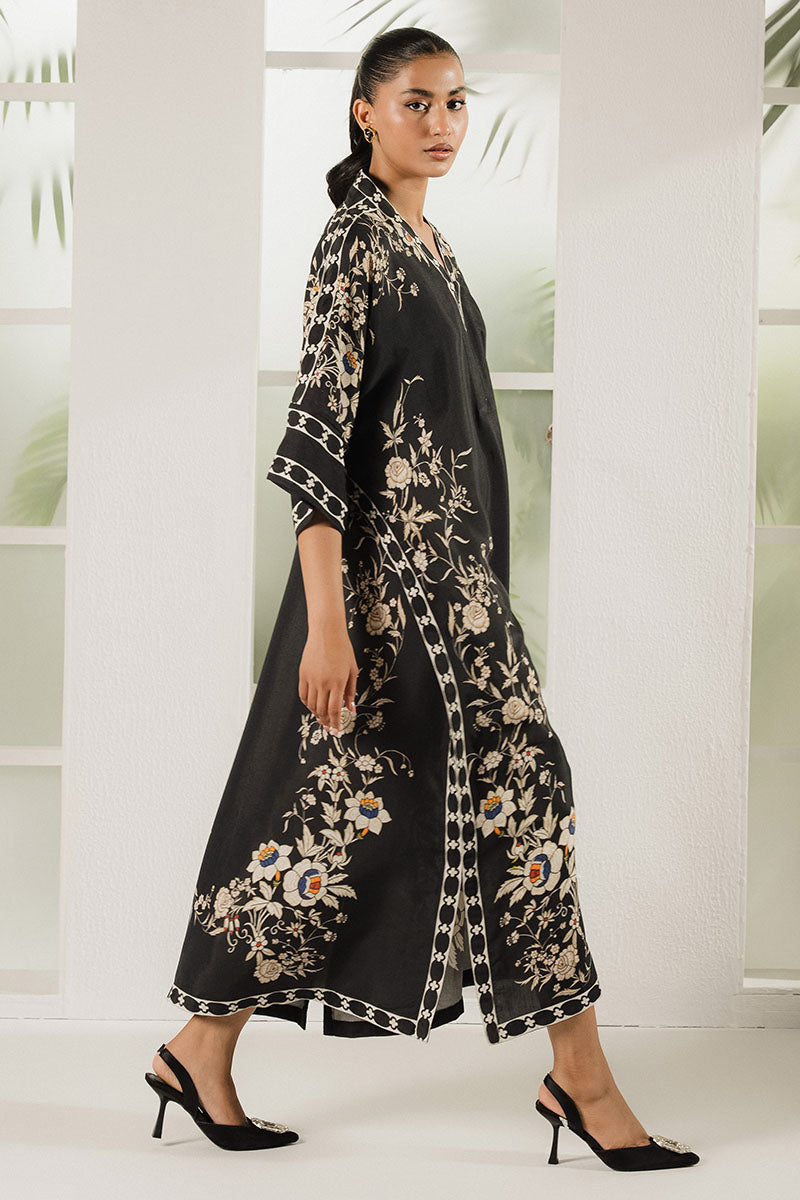 Black Trellis Printed Silk Shirt for Women - Elegant Floral Pattern Blouse for Office, Party & Special Occasions