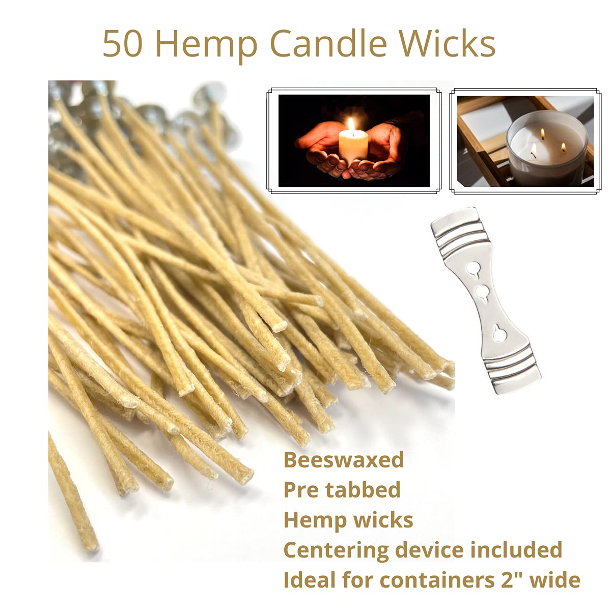 Natural Beeswax Hemp Core Candle Wicks - 6 Inch Low Smoke DIY Candle Making Supplies (Pack of 50) - Perfect for Handmade Soy Candles, Aromatherapy & Home Decor