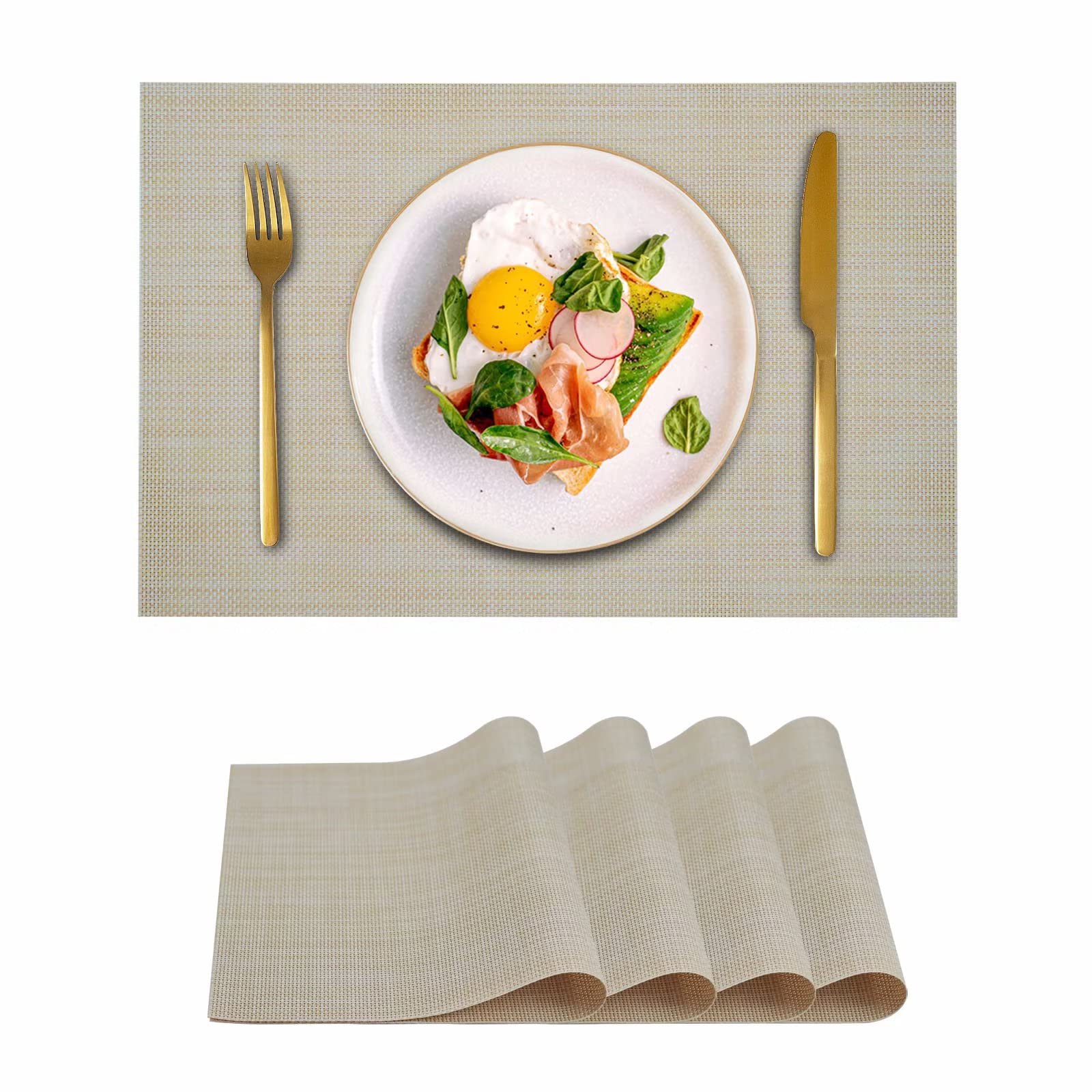 Beige PVC Placemats Set of 4 - Heat Resistant & Washable Table Mats for Dining - Perfect for Holidays, Parties, and Everyday Seasonal Home Decor | Ideal for Thanksgiving, Christmas Dinner, and Family Gatherings