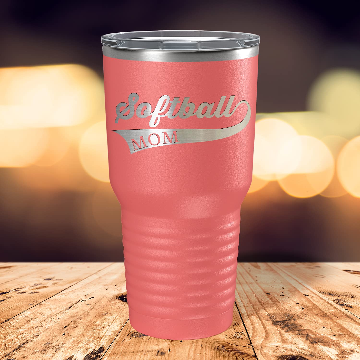 30 oz Stainless Steel Tumbler with Lid - Laser Engraved Softball Mom Design, Insulated Cup for Hot & Cold Drinks - Perfect Softball Gift for Players & Fans - Great for Games, Practice & Tailgating