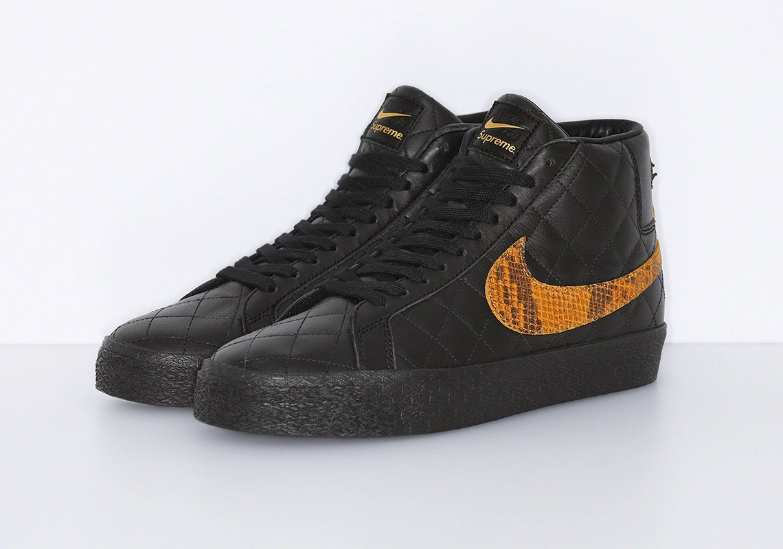 Supreme x Nike SB Blazer Mid Black Skateboarding Shoes - Men's High-Top Sneakers for Streetwear & Skateboarding Fashion