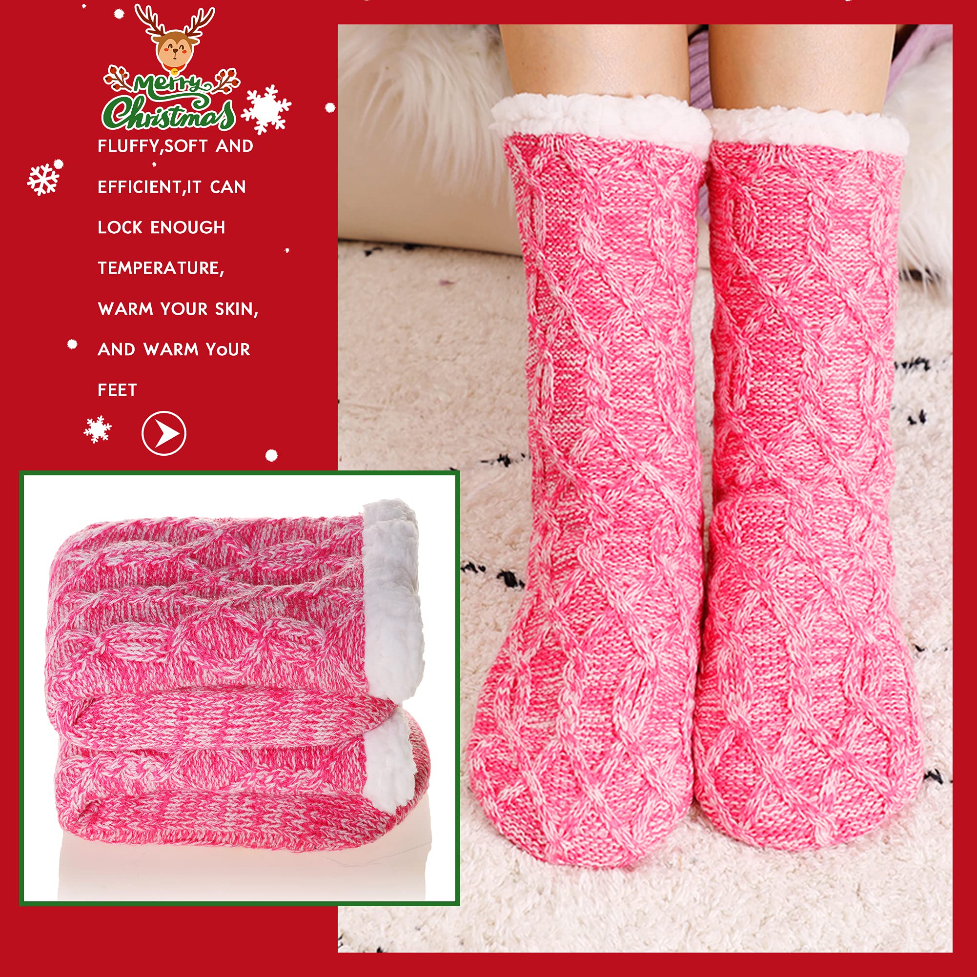 DoSmart Women's Fuzzy Slipper Socks - Winter Thermal Snowflake Fleece Lined Home Slippers - Cozy Warm Indoor House Socks for Christmas, Gift, Lounge & Relaxation