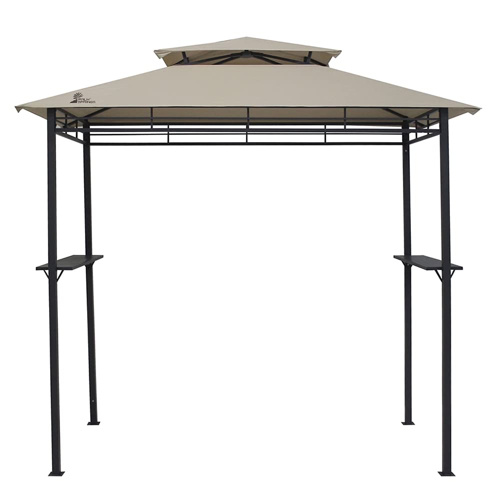 Premium 8FT Double-Tier BBQ Grill Canopy Tent - Beige | Heavy-Duty Outdoor Cooking Shelter for Backyard, Beach & Tailgating Parties