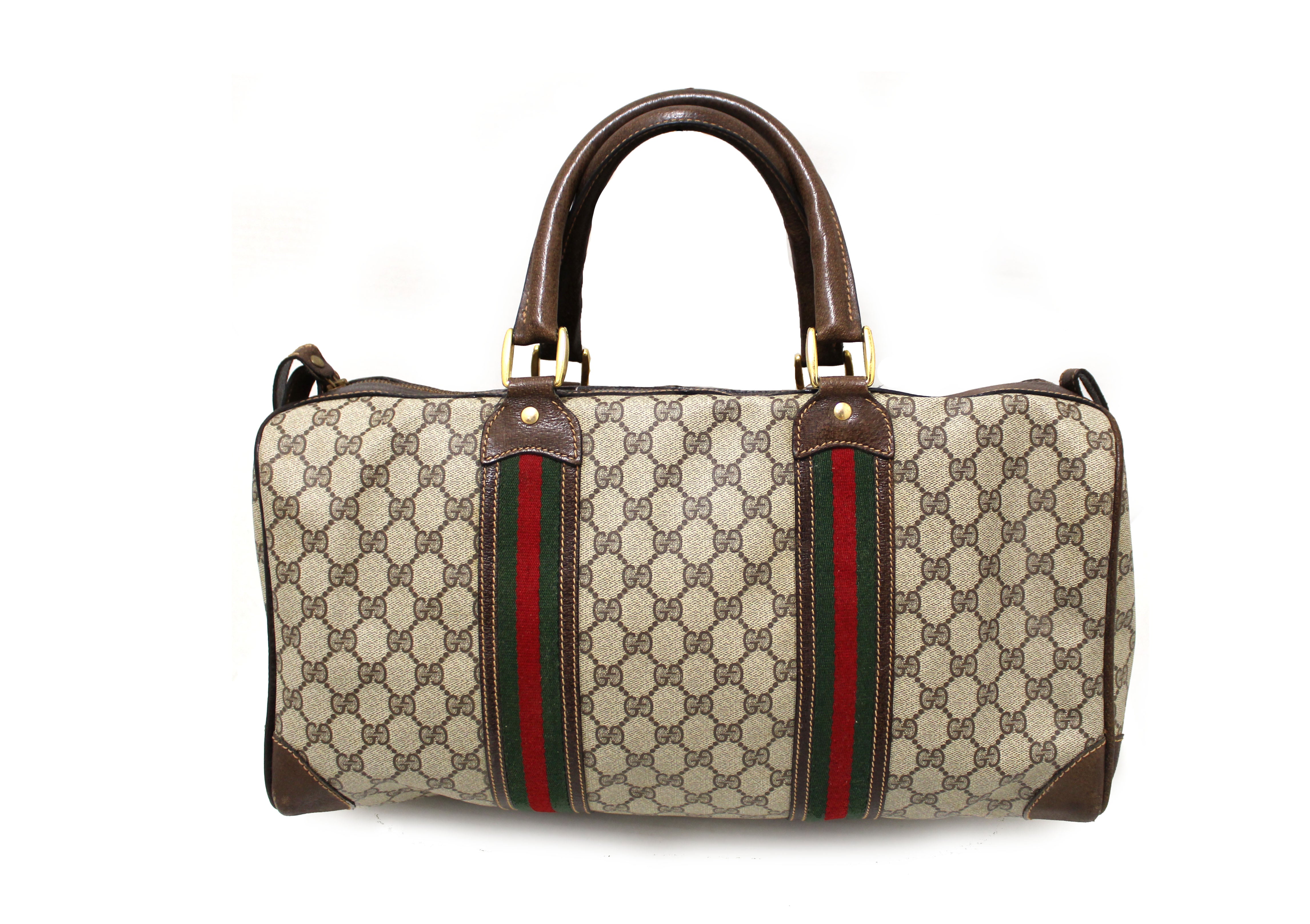 Authentic Gucci Vintage GG Supreme Duffle Bag - Travel Carry On Luggage for Women & Men | Perfect for Weekend Getaways, Business Trips & Airplane Travel