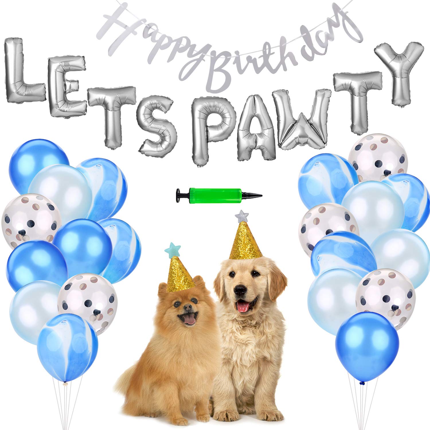 Legendog Paw Print Balloons - Cat Birthday Hat & Happy Birthday Banner Set - Foil Balloons & Pawty Letters Decorations for Pet Birthday Party, Baby Shower, Animal Theme Celebration