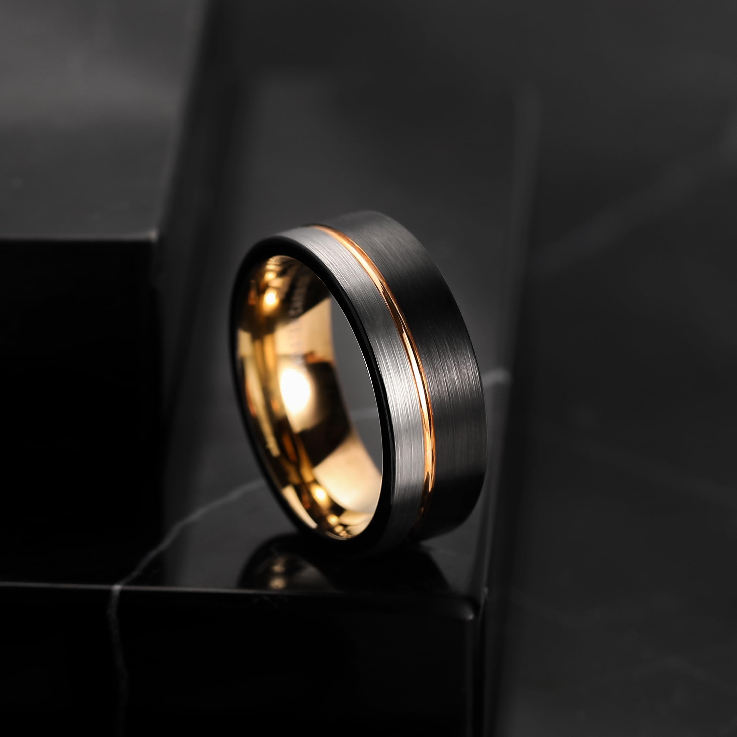 King Will LOOP Mens & Women's Tungsten Carbide Wedding Band Ring - 6mm/8mm Comfort Fit, Black/Silver/Blue/Brushed Gold with Groove Design - Perfect for Anniversaries, Engagements & Everyday Wear