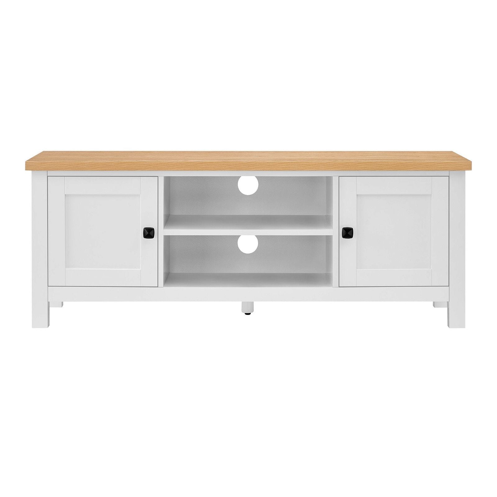 Sarantino Gio TV Stand - White & Natural Wood Entertainment Center for Living Room - Perfect for Flat Screen TVs & Home Theater Setup