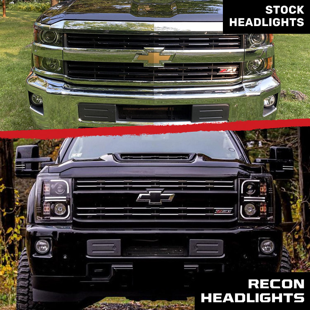 Chevy 14-15 Silverado 1500 Projector Headlights with OLED Halos & DRL - Smoked/Clear Lens Options - Upgrade Your Truck's Style & Night Visibility for Off-Roading & Daily Driving