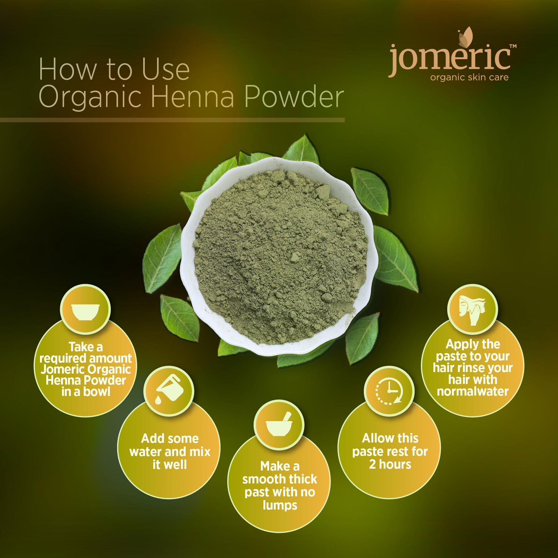 Jomeric Organic Henna Powder 100g | 100% Natural Mehandi for Hair Care & Body Art | Chemical-Free Herbal Dye for Men & Women | Safe for DIY Hair Coloring, Tattoos & Bridal Mehndi (Pack of 1)