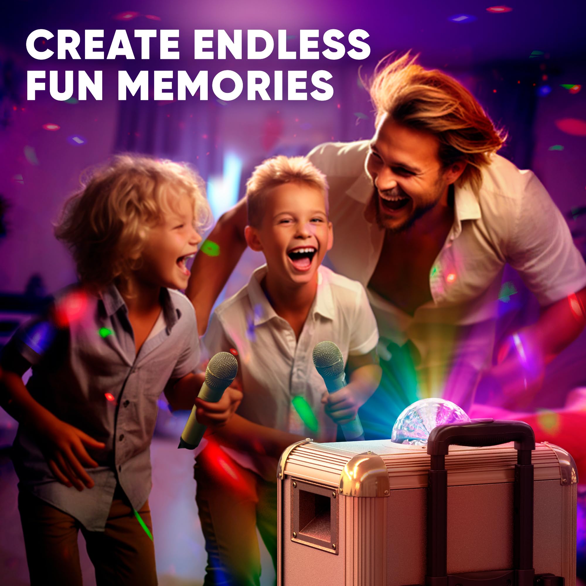 MASINGO X1 Karaoke Machine with Bluetooth Wireless Microphones - Portable PA Speaker System for Adults & Kids, Includes Disco Ball Party Lights, Lyrics Display Tablet Holder & TV Cable - Perfect for Home Parties, Birthday Celebrations & Family Gatherings