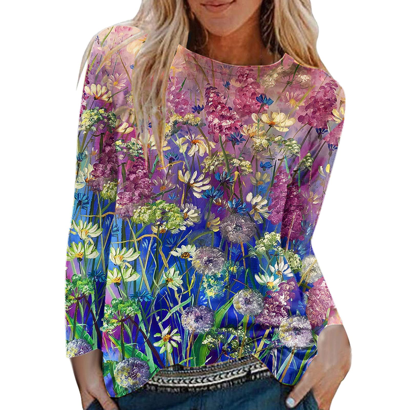 Women's Long Sleeve Blouse - Floral Printed Crew Neck Tunic Top for Casual Wear | Perfect for Office, Date Night & Everyday Outfits