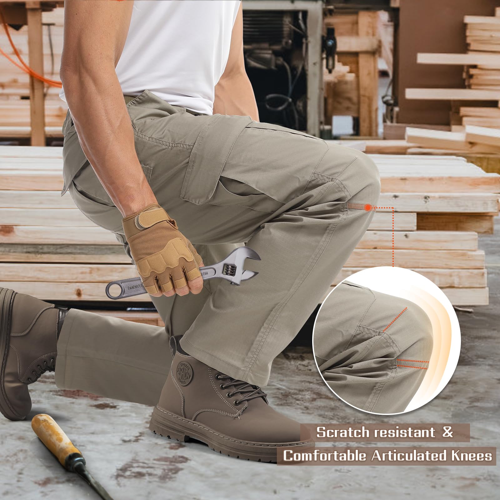 IGOLUMON Men's Stretch Tactical Pants - Breathable Ripstop Cargo Pants for Outdoor, Work & Hiking | Lightweight EDC Tactical Pants for Men | Perfect for Camping, Travel & Everyday Wear