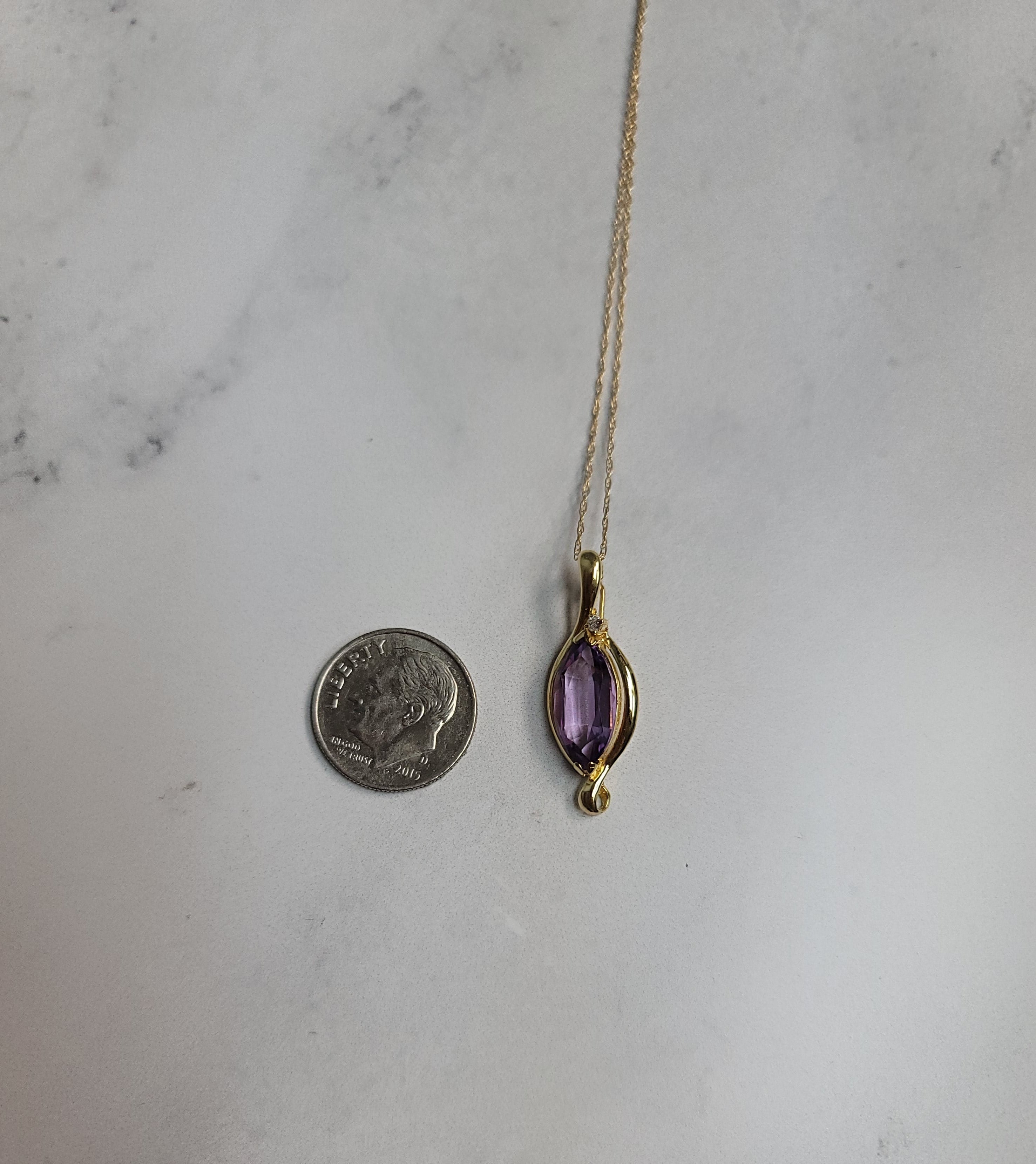 14k Yellow Gold Marquise Amethyst & Diamond Necklace | Elegant Jewelry for Women | Perfect for Weddings, Anniversaries & Special Occasions
