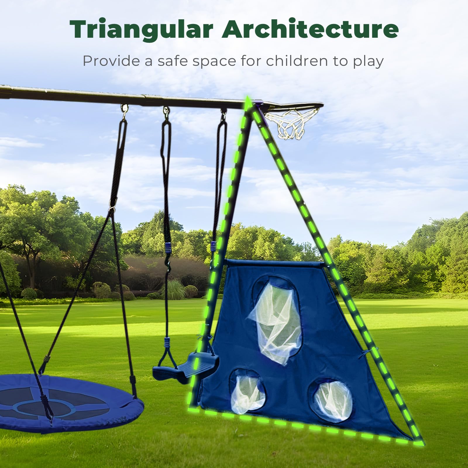 6-in-1 Outdoor Swing Set for Kids with Slide, 2 Swings, Basketball Hoop, Soccer Net & Glider - Backyard Playset for Fun Outdoor Activities | Perfect for Gardens, Parks & Playgrounds