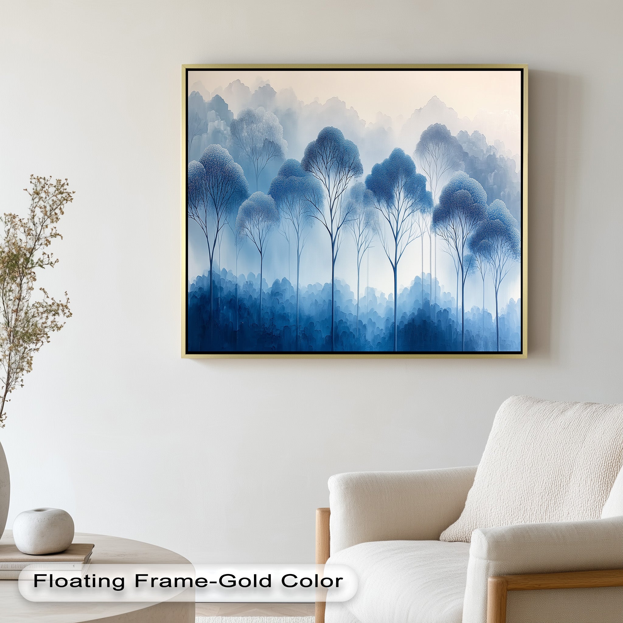 Blue Pine Trees Serene Misty Forest Oil Painting - Handmade Canvas Wall Art for Living Room, Bedroom & Office Decor