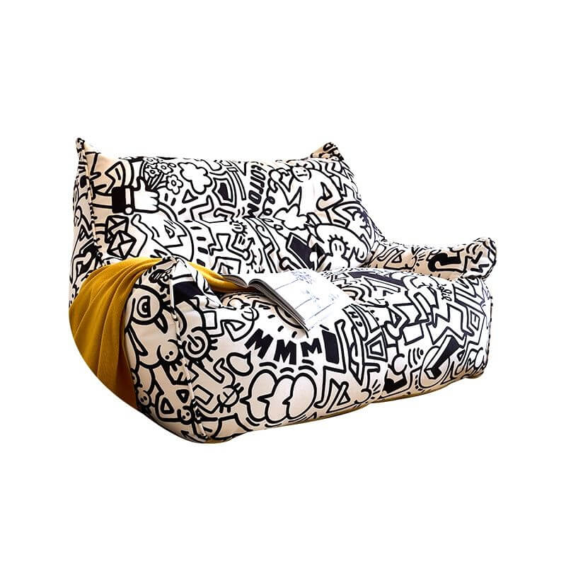 Large Flannel Cartoon Themed Bean Bag Chair with Removable Machine Washable Cover & Zipper Closure - White | Perfect for Kids' Rooms, Game Rooms & Cozy Reading Nooks