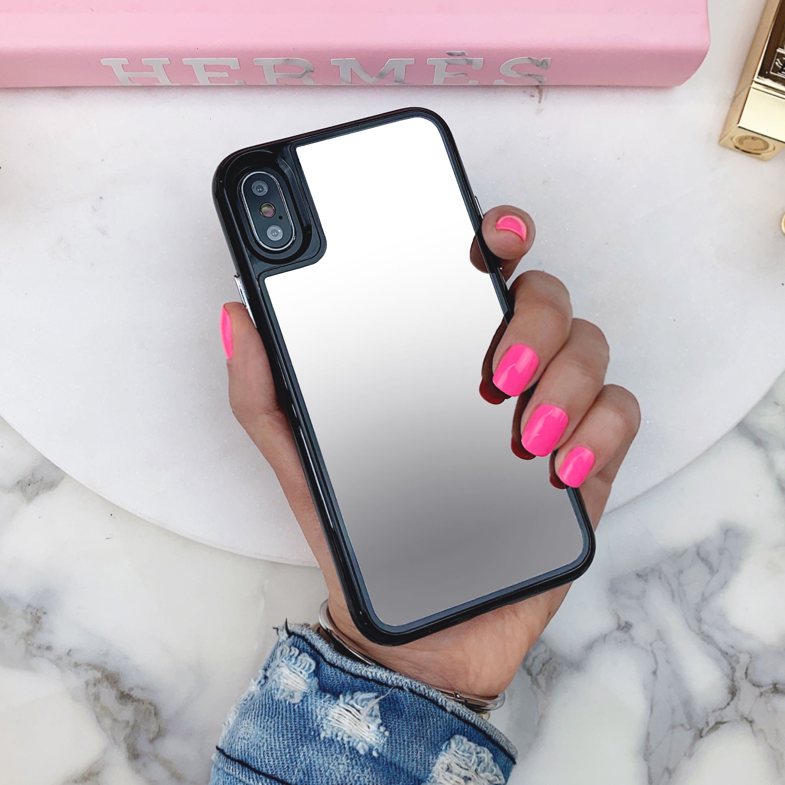 Shockproof Silver Reflective Mirror iPhone Case - Protective Phone Cover for iPhone 14/13/12/11 Pro Max - Stylish & Durable for Night Running, Cycling & Outdoor Activities