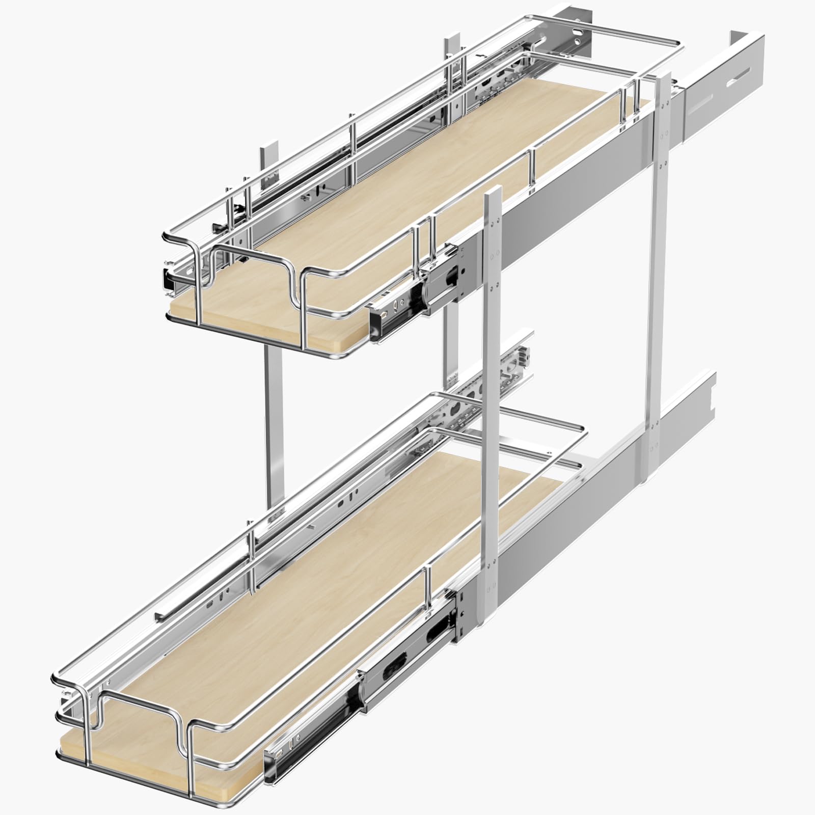 ROOMTEC 2-Tier Pull Out Cabinet Organizer - Wood Slide Out Shelves for Kitchen Storage (5.5