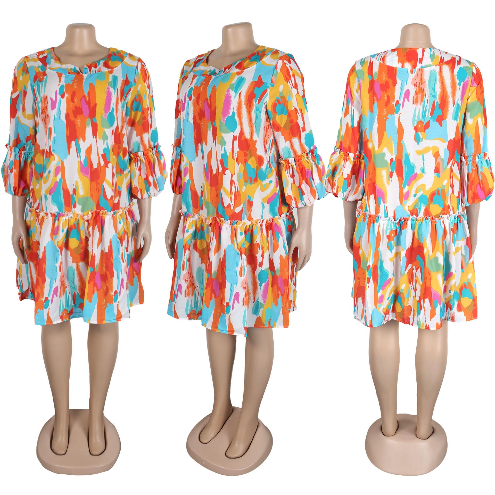 Women's Floral Print V-Neck 3/4 Sleeve Babydoll Dress - Casual Summer Beach Dress 2024 | Perfect for Vacations, Outdoor Parties & Boho Style Outfits