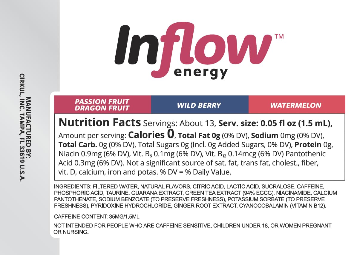 Cirkul Inflow Energy Flavor Cartridge Variety Pack with Caffeine - 6 Pack (Passion Fruit Dragon Fruit, Wild Berry, Watermelon) | Hydration Boost for Workouts, Office & Outdoor Activities