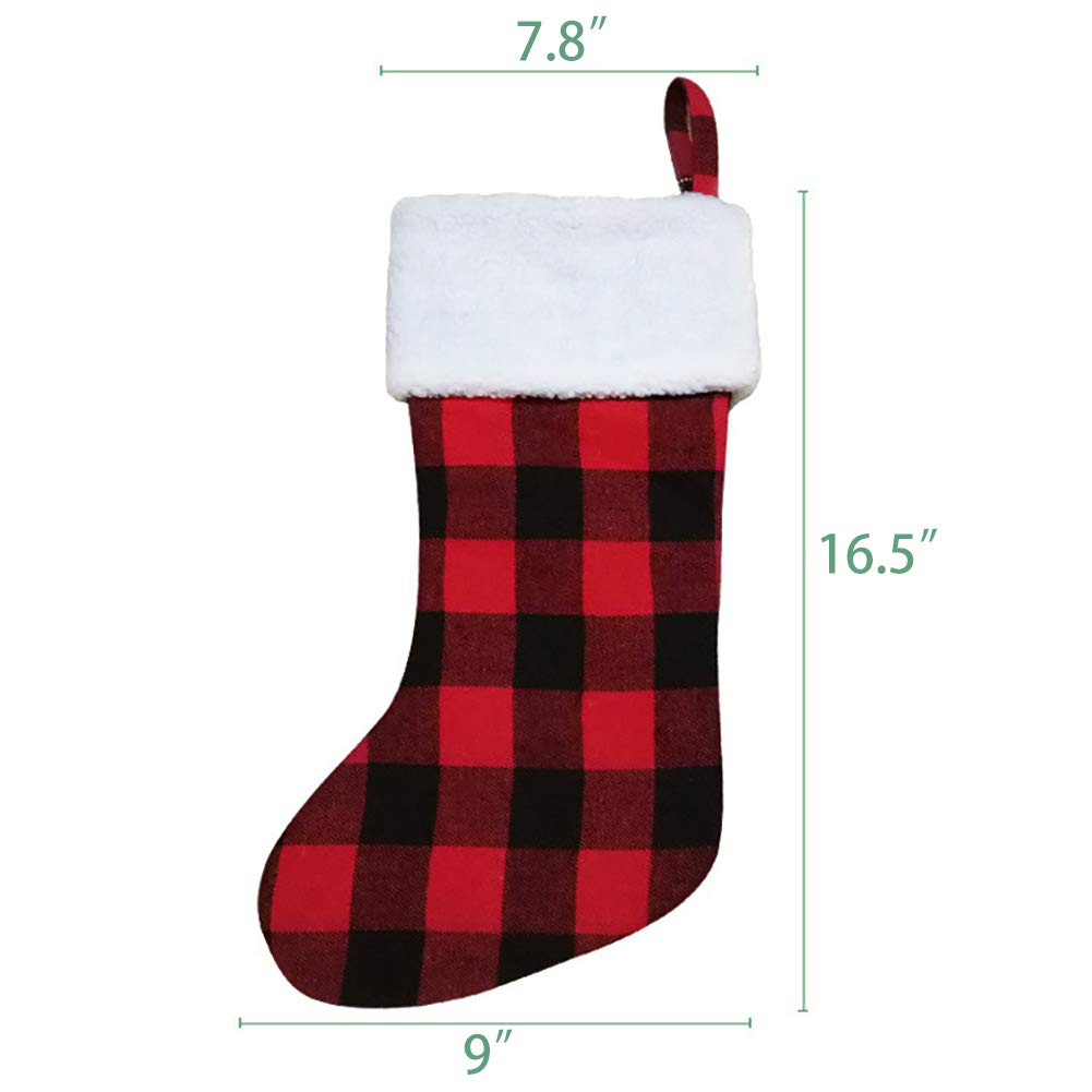 16.5 Inch Buffalo Plaid Christmas Stockings Set of 3 - Soft Plush Cuff Rustic Holiday Decor for Family, Xmas Party & Fireplace Mantel (Red/Black Buffalo Plaid Pattern) - Perfect for Gift Giving, Home Decor & Christmas Tree Decoration