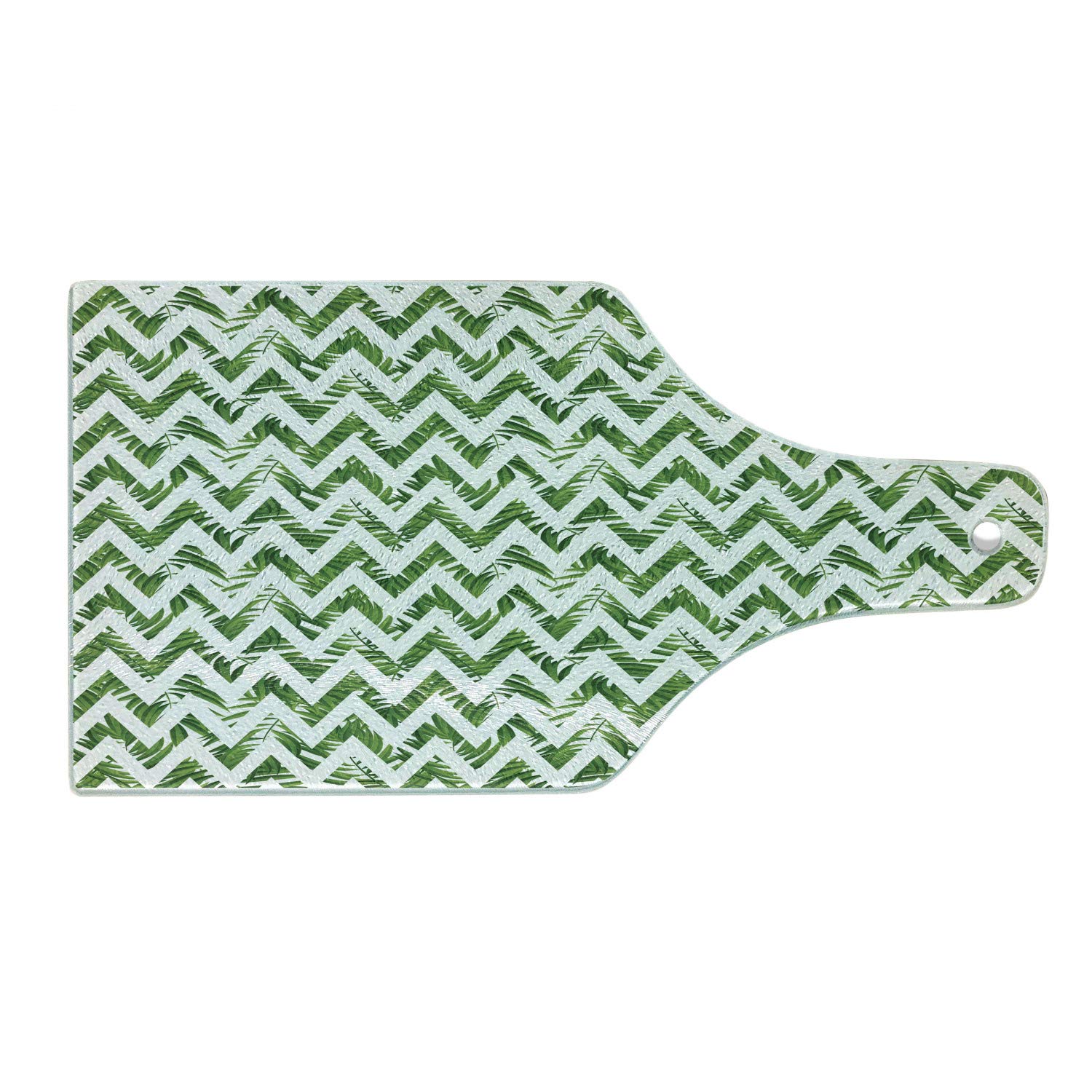 Ambesonne Green Palm Leaf Chevron Pattern Tempered Glass Cutting Board - Modern Artistic Wine Bottle Shape Serving Tray for Kitchen, Dining & Entertaining - Perfect for Cheese Display, Charcuterie & Wine Pairing
