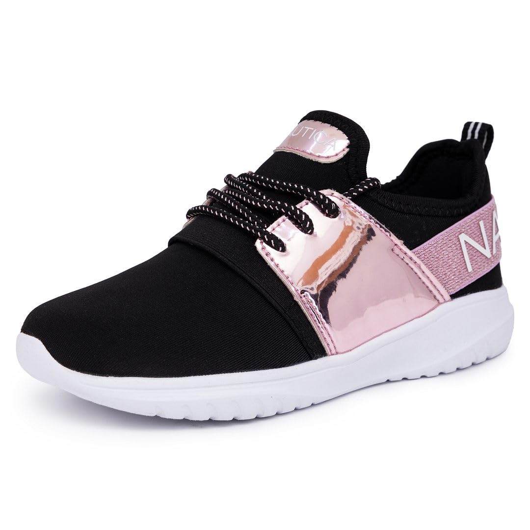 Nautica Kids Girls Metallic Fashion Sneakers - Lace-Up Athletic Running Shoes for Toddler, Little & Big Kids | Lightweight & Comfortable for School, Play & Everyday Wear